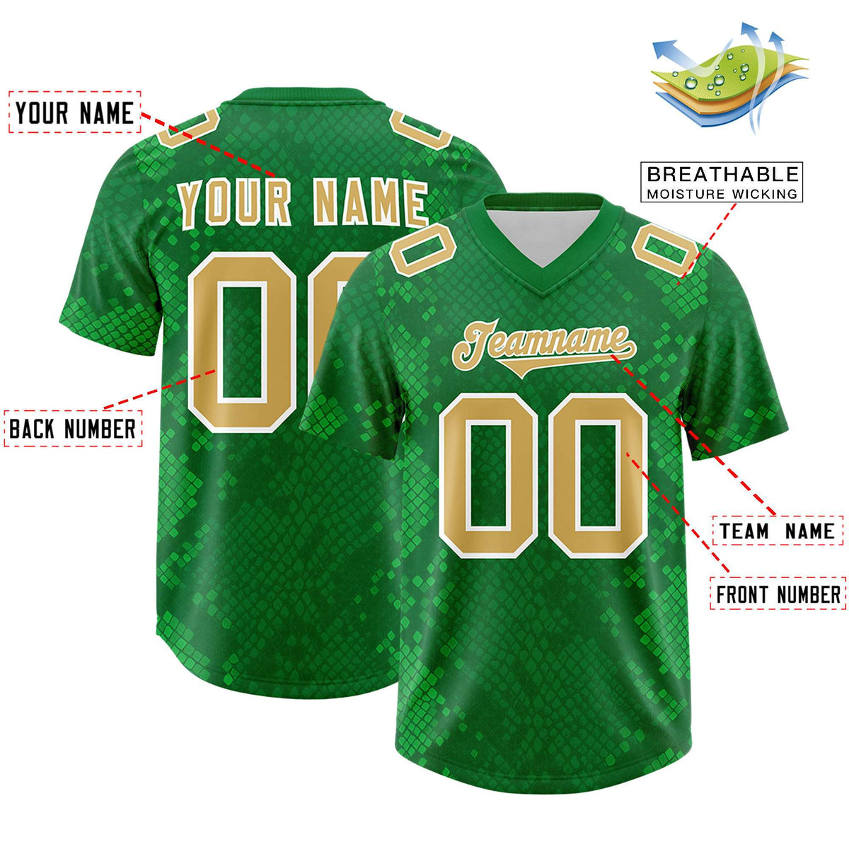 Custom Kelly Green Personalized Snakeskin Graffiti Pattern Authentic Football Jersey
