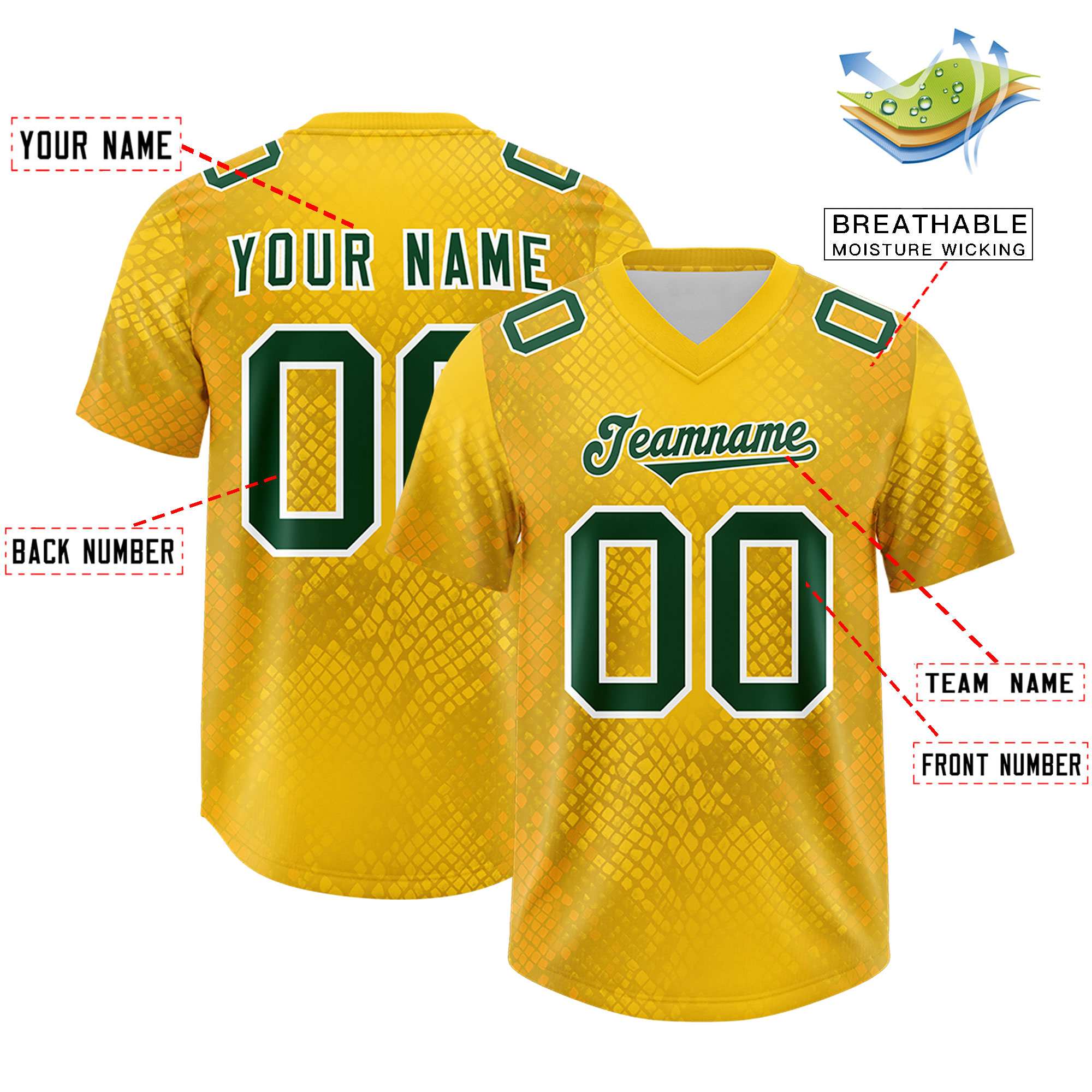 Custom Gold Personalized Snakeskin Graffiti Pattern Authentic Football Jersey