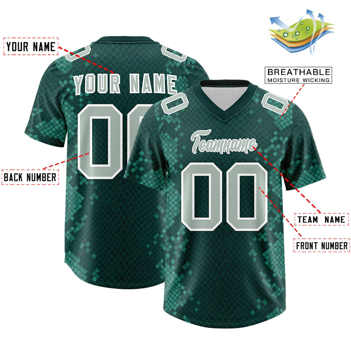 Custom Midnight Green Personalized Snakeskin Graffiti Pattern Authentic Football Jersey