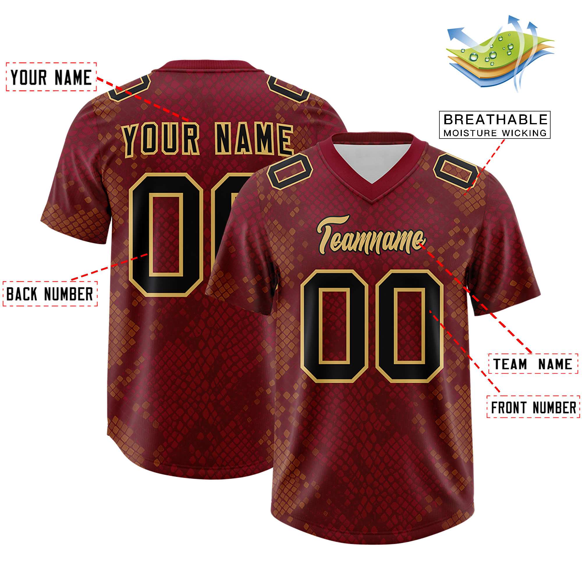 Custom Crimson Personalized Snakeskin Graffiti Pattern Authentic Football Jersey