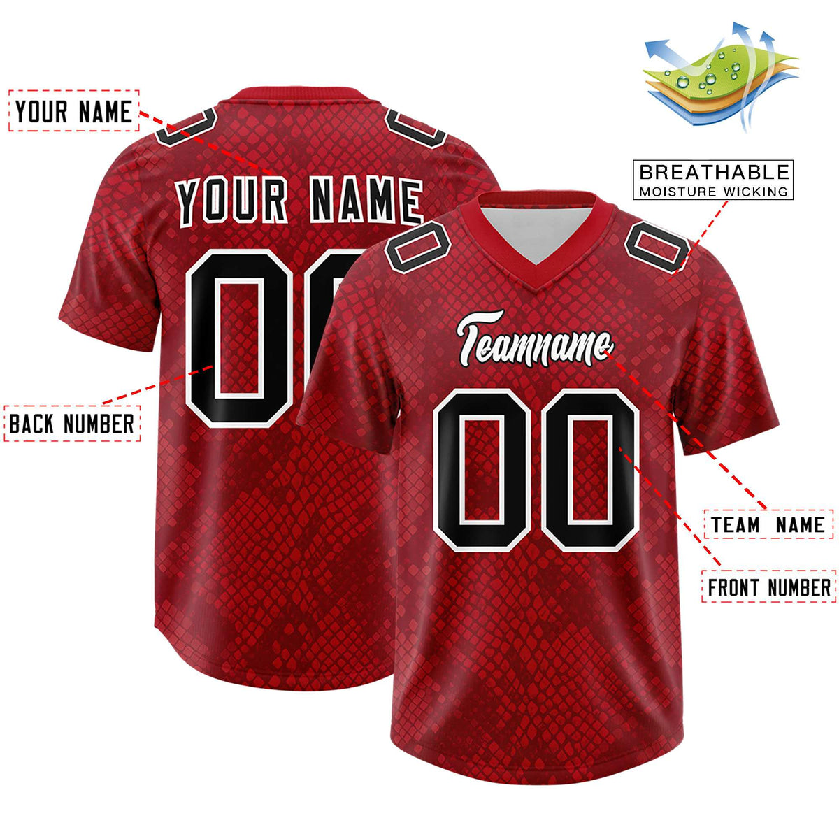 Custom Red Personalized Snakeskin Graffiti Pattern Authentic Football Jersey
