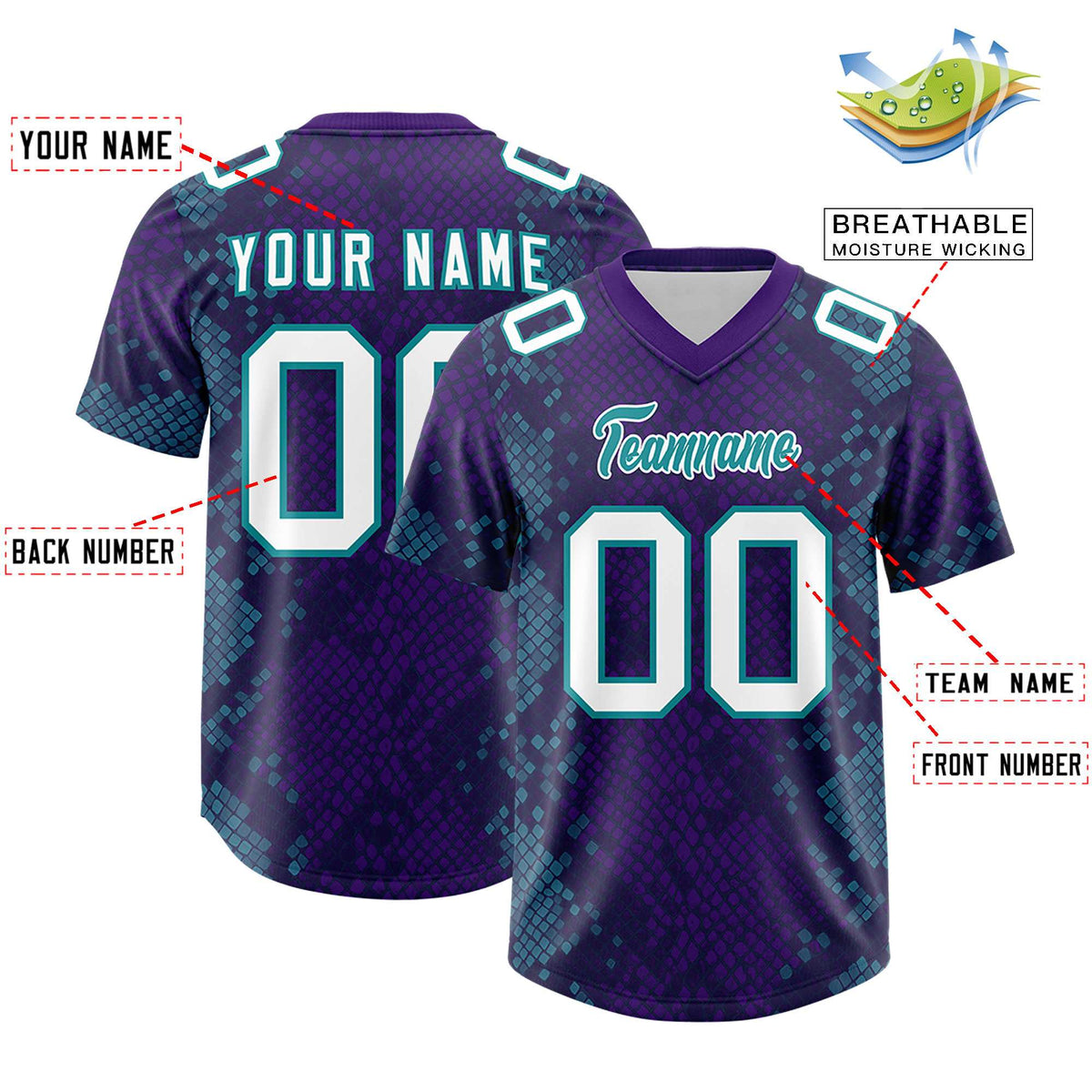 Custom Purple Personalized Snakeskin Graffiti Pattern Authentic Football Jersey