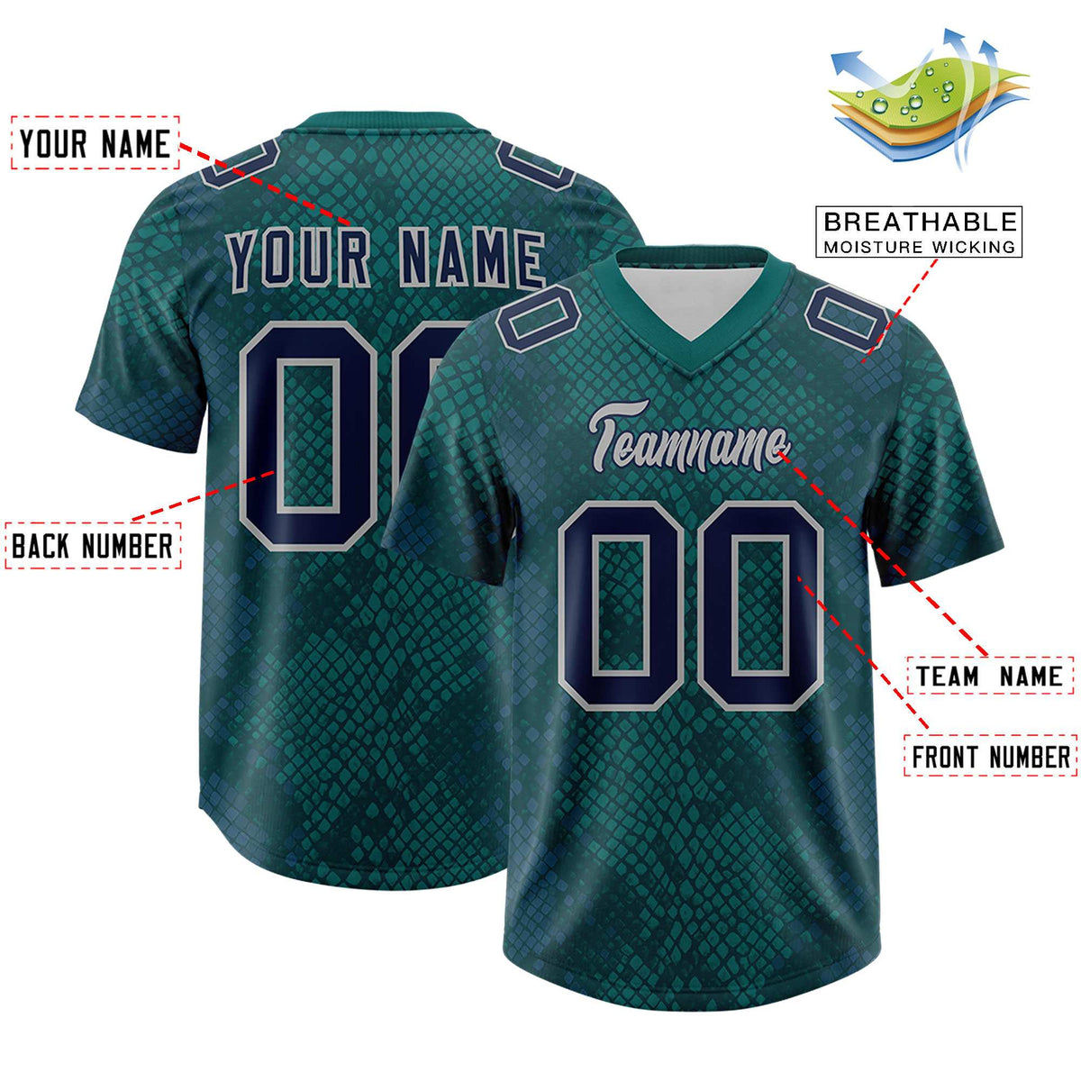 Custom Aqua Personalized Snakeskin Graffiti Pattern Authentic Football Jersey
