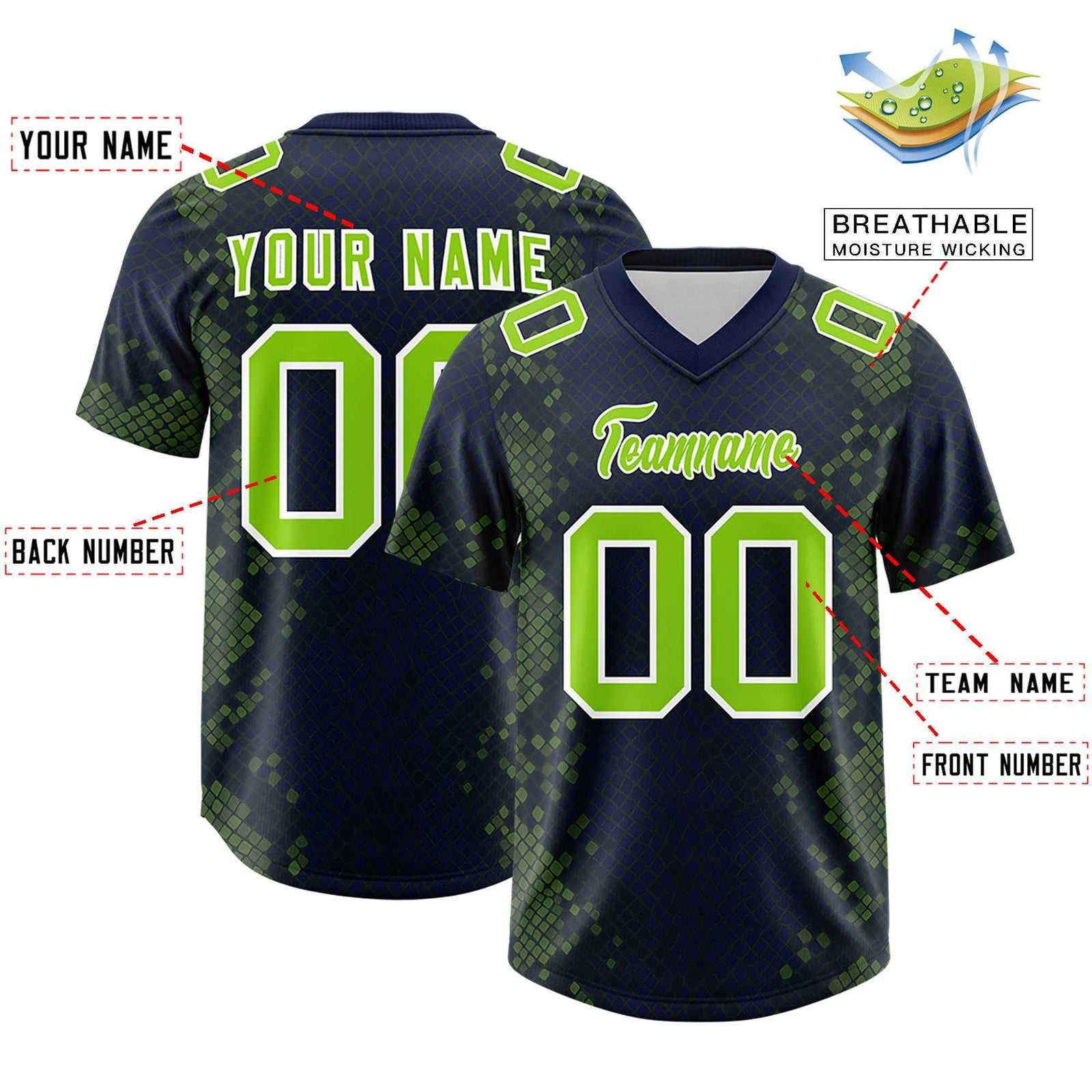 Custom Navy Personalized Snakeskin Graffiti Pattern Authentic Football Jersey