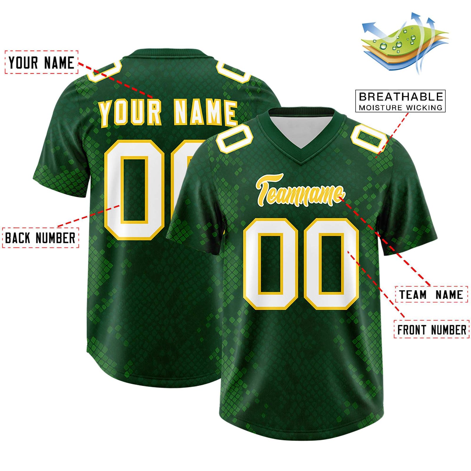 Custom Green Personalized Snakeskin Graffiti Pattern Authentic Football Jersey