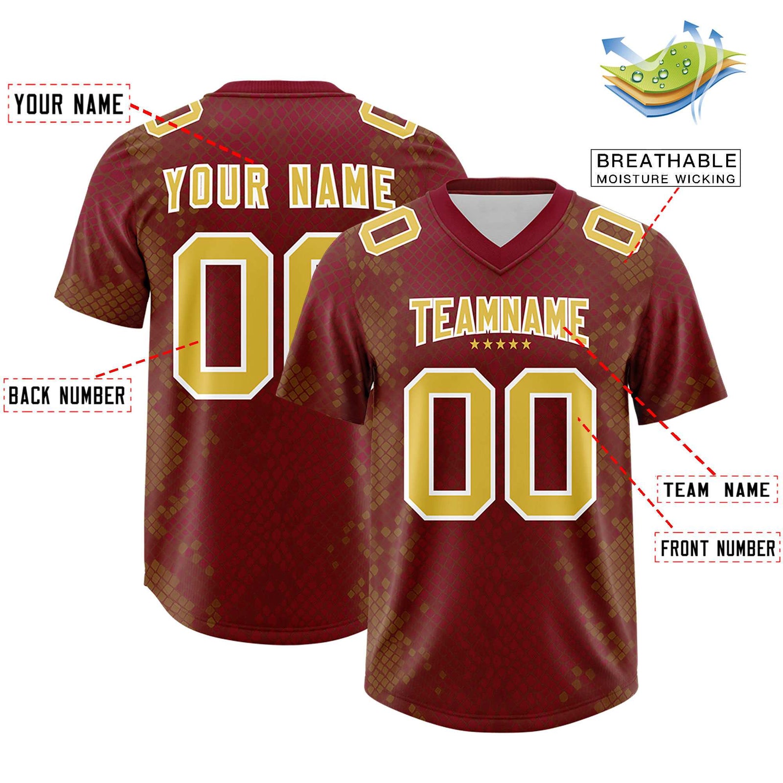 Custom Crimson Personalized Snakeskin Graffiti Pattern Authentic Football Jersey