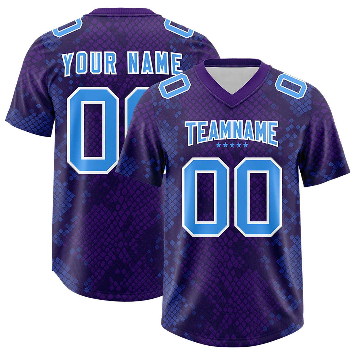 Custom Purple Personalized Snakeskin Graffiti Pattern Authentic Football Jersey