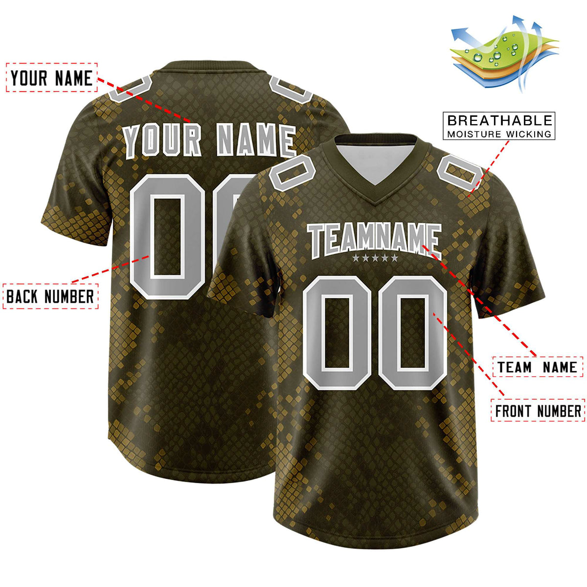 Custom Olive Personalized Snakeskin Graffiti Pattern Authentic Football Jersey