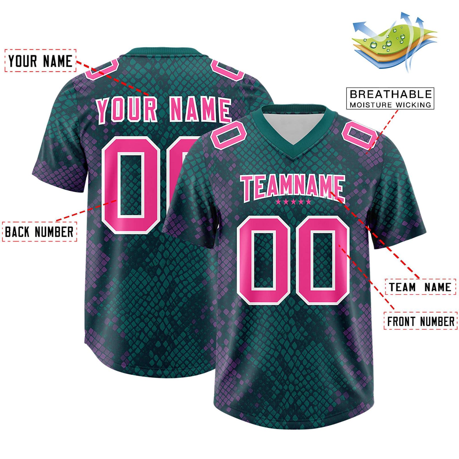 Custom Aqua Personalized Snakeskin Graffiti Pattern Authentic Football Jersey