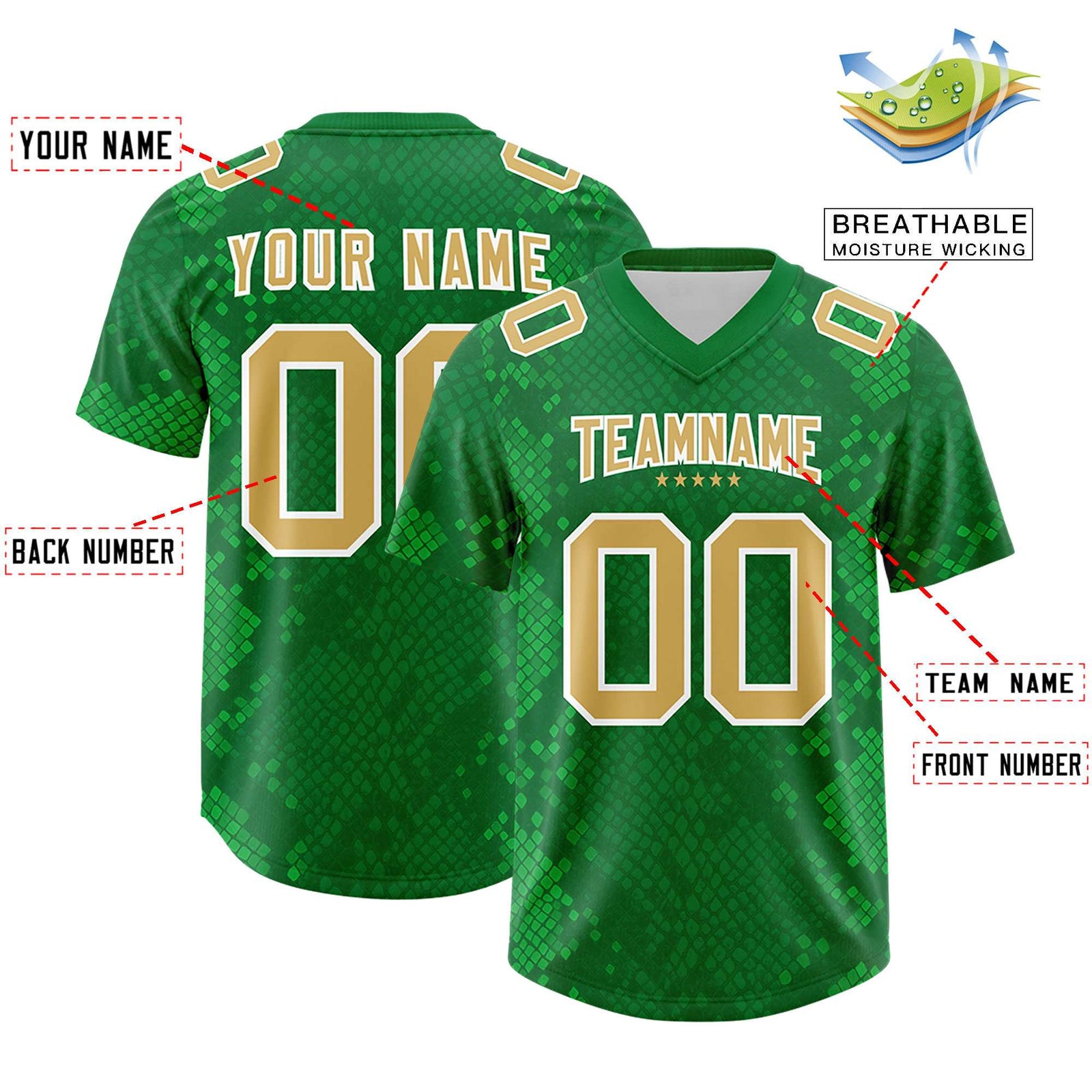 Custom Kelly Green Personalized Snakeskin Graffiti Pattern Authentic Football Jersey