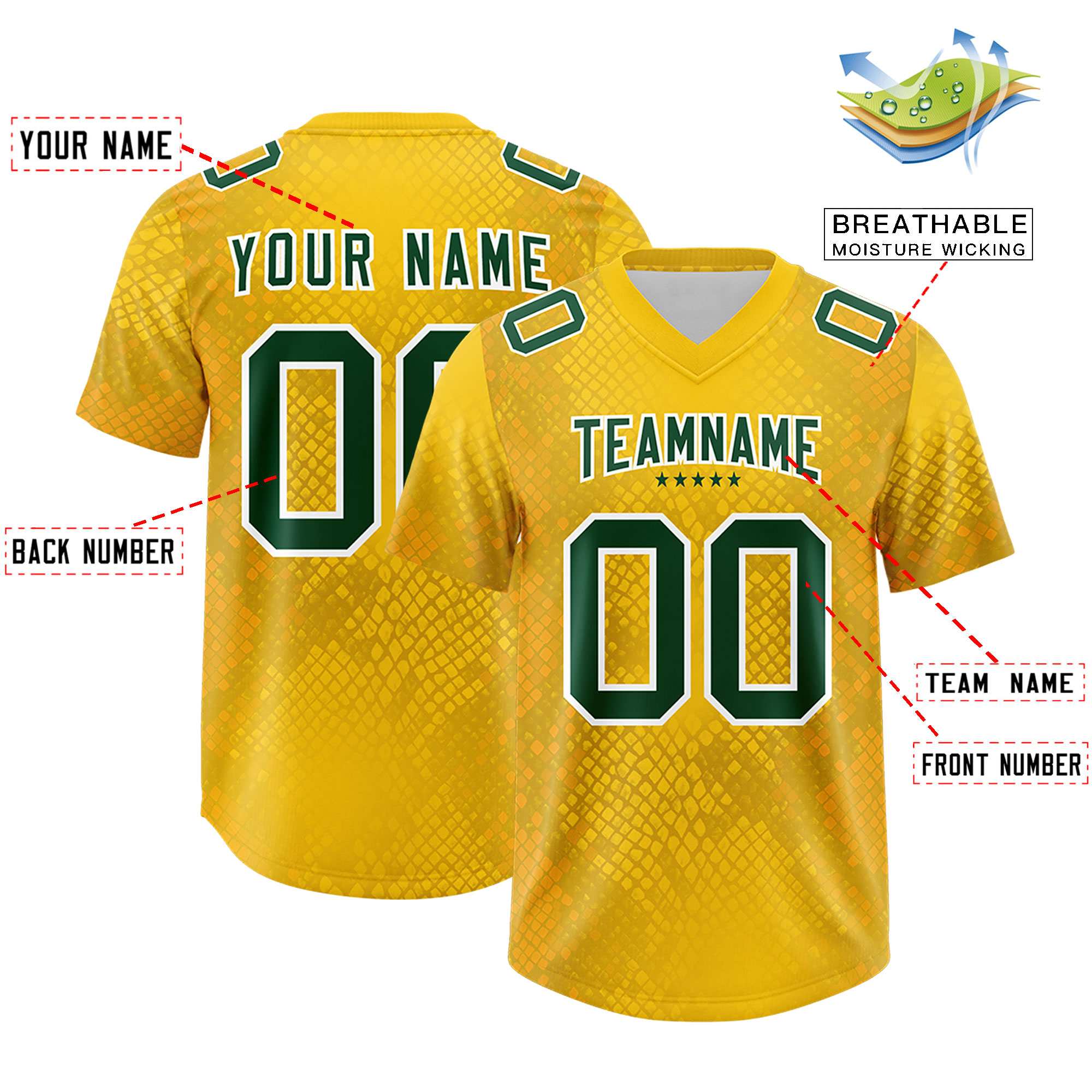 Custom Gold Personalized Snakeskin Graffiti Pattern Authentic Football Jersey