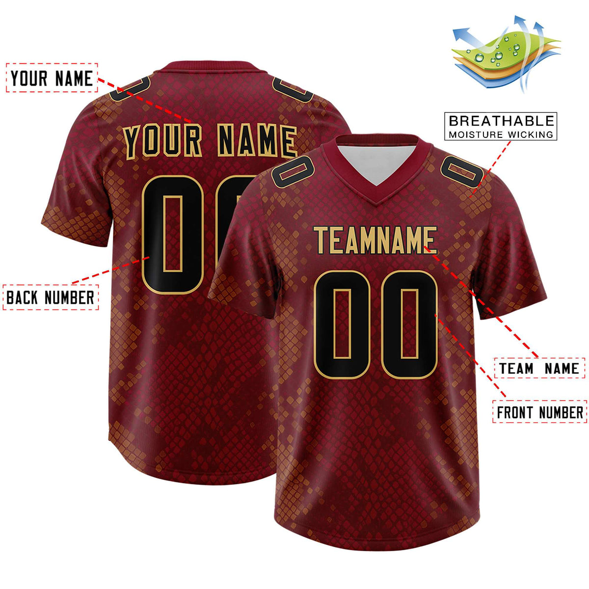 Custom Crimson Personalized Snakeskin Graffiti Pattern Authentic Football Jersey