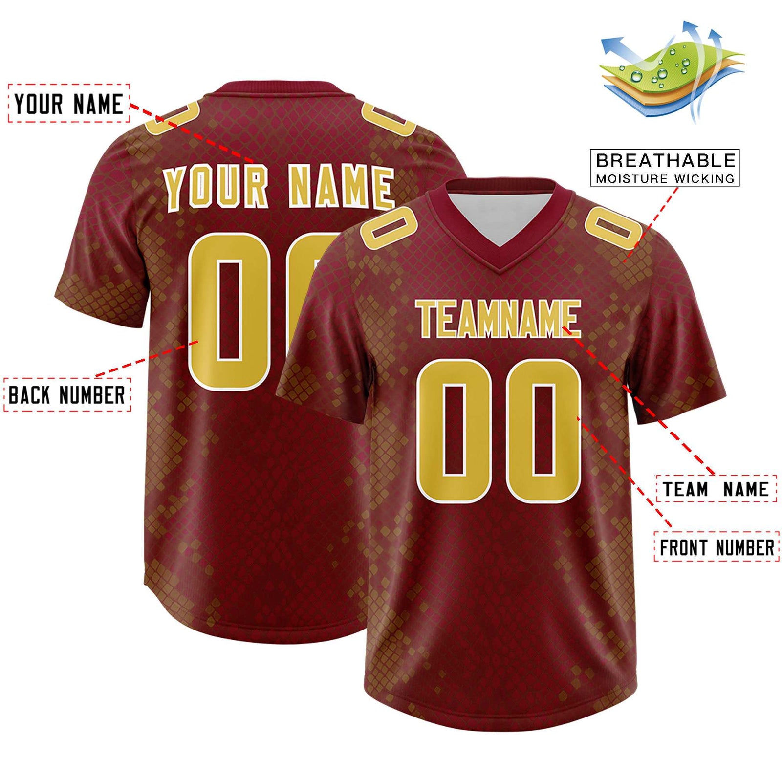 Custom Crimson Personalized Snakeskin Graffiti Pattern Authentic Football Jersey