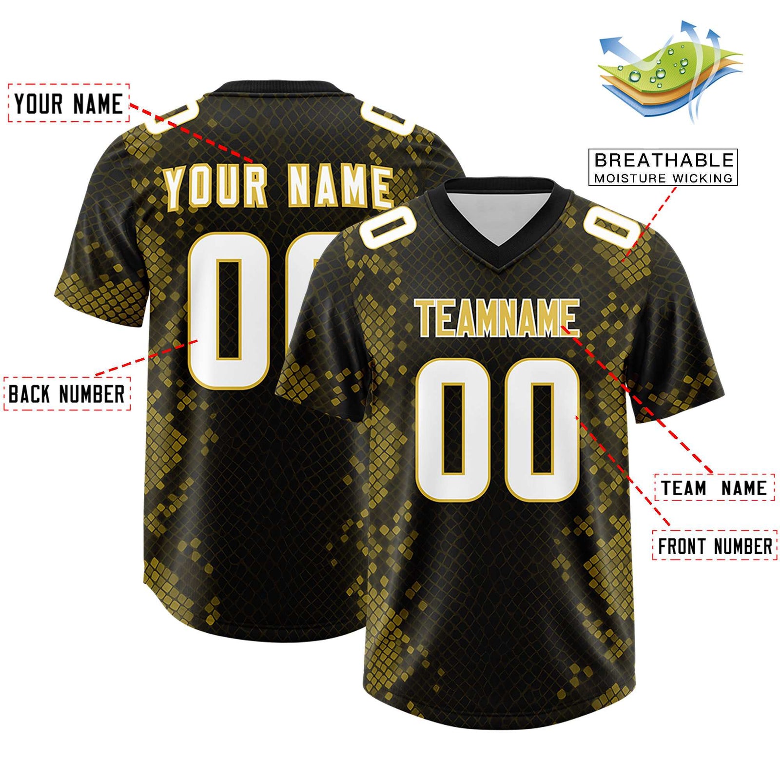 Custom Black Personalized Snakeskin Graffiti Pattern Authentic Football Jersey