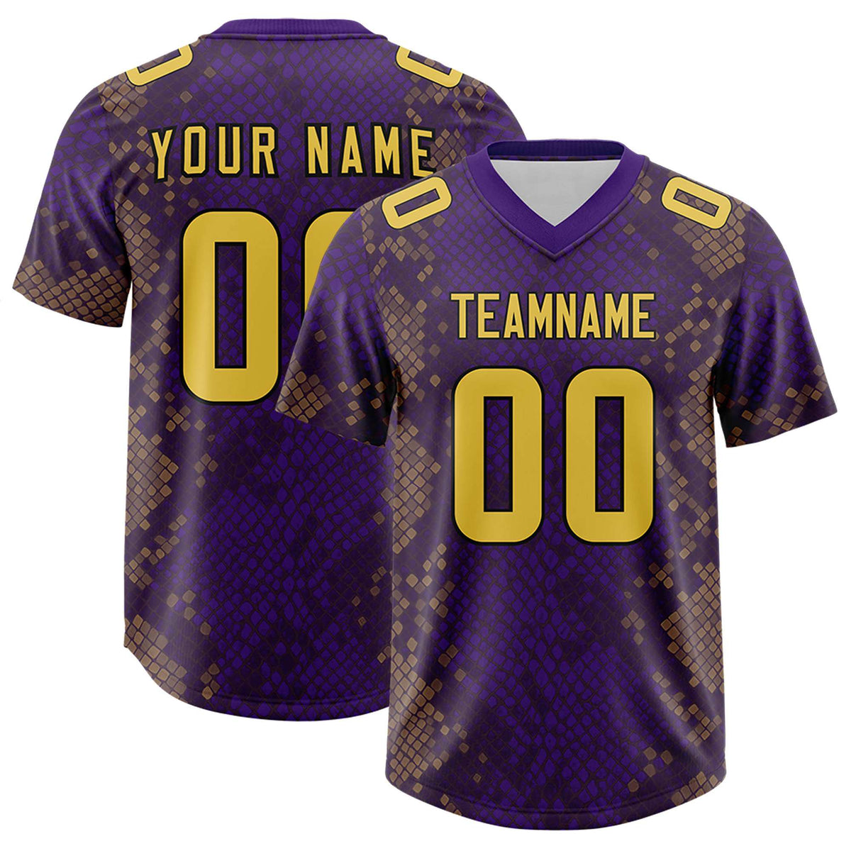Custom Purple Personalized Snakeskin Graffiti Pattern Authentic Football Jersey