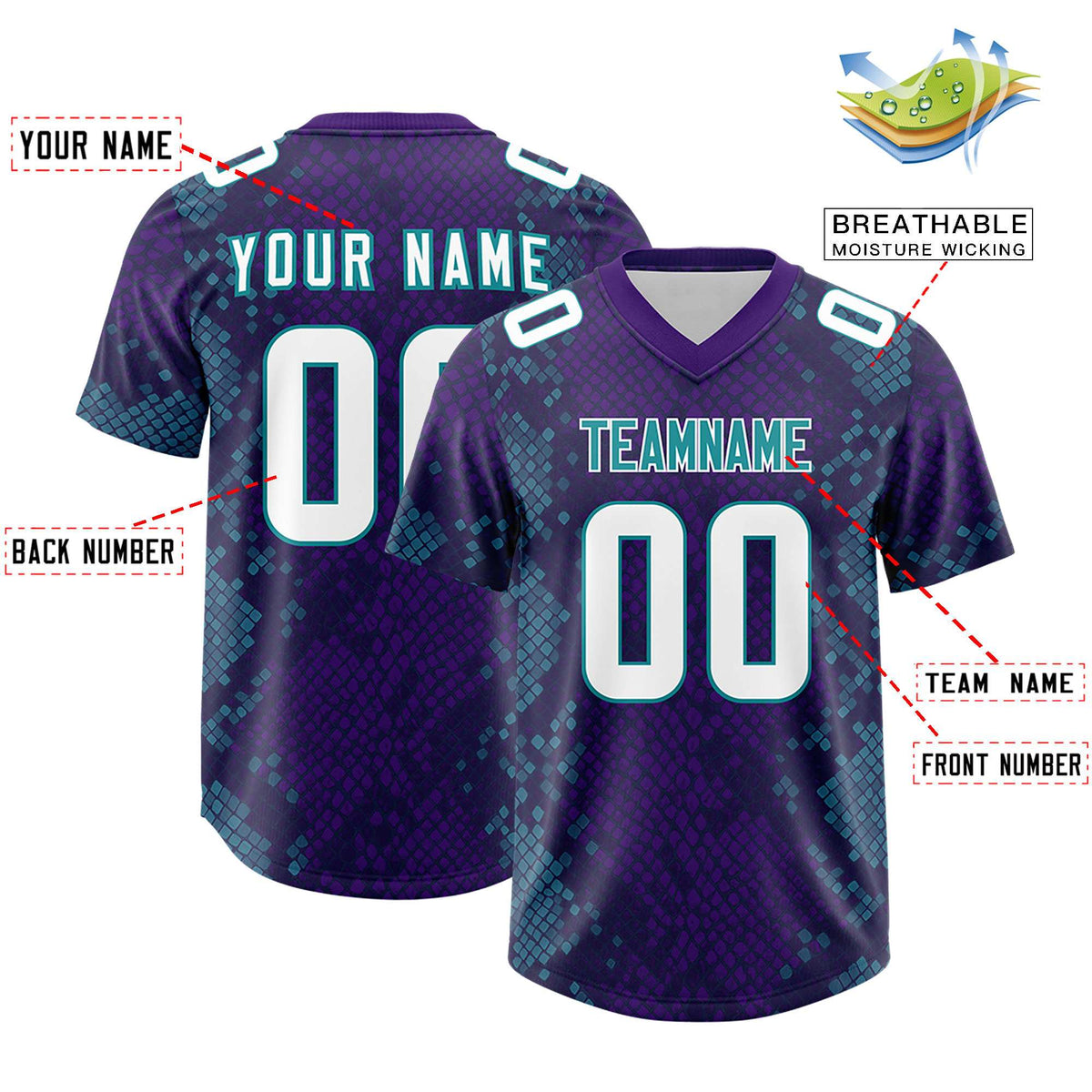 Custom Purple Personalized Snakeskin Graffiti Pattern Authentic Football Jersey