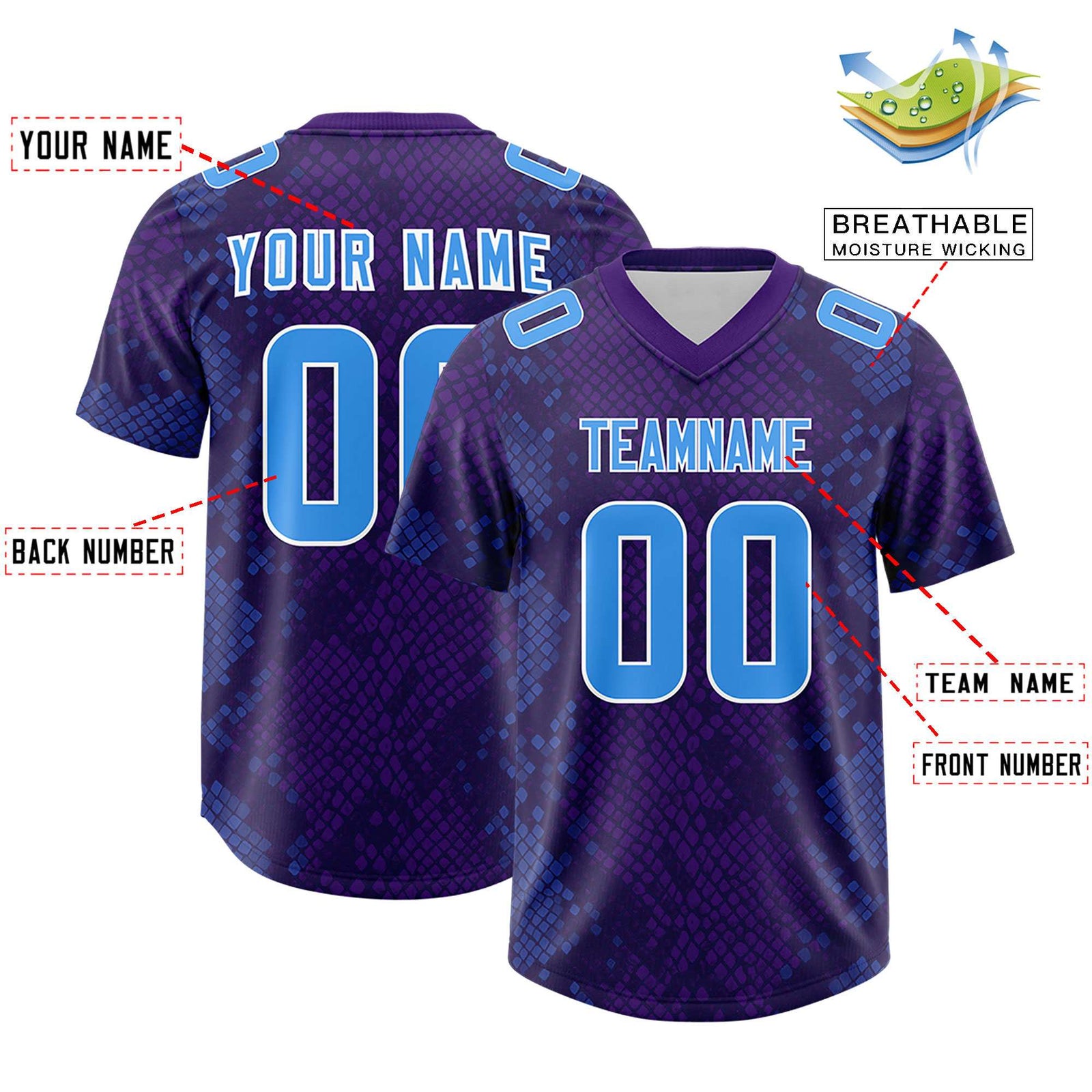 Custom Purple Personalized Snakeskin Graffiti Pattern Authentic Football Jersey