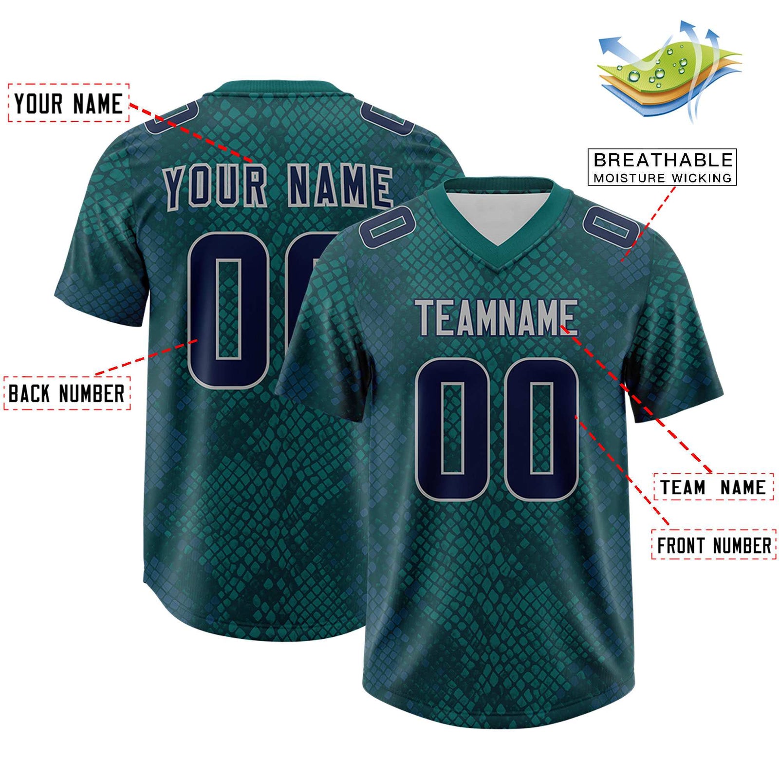 Custom Aqua Personalized Snakeskin Graffiti Pattern Authentic Football Jersey