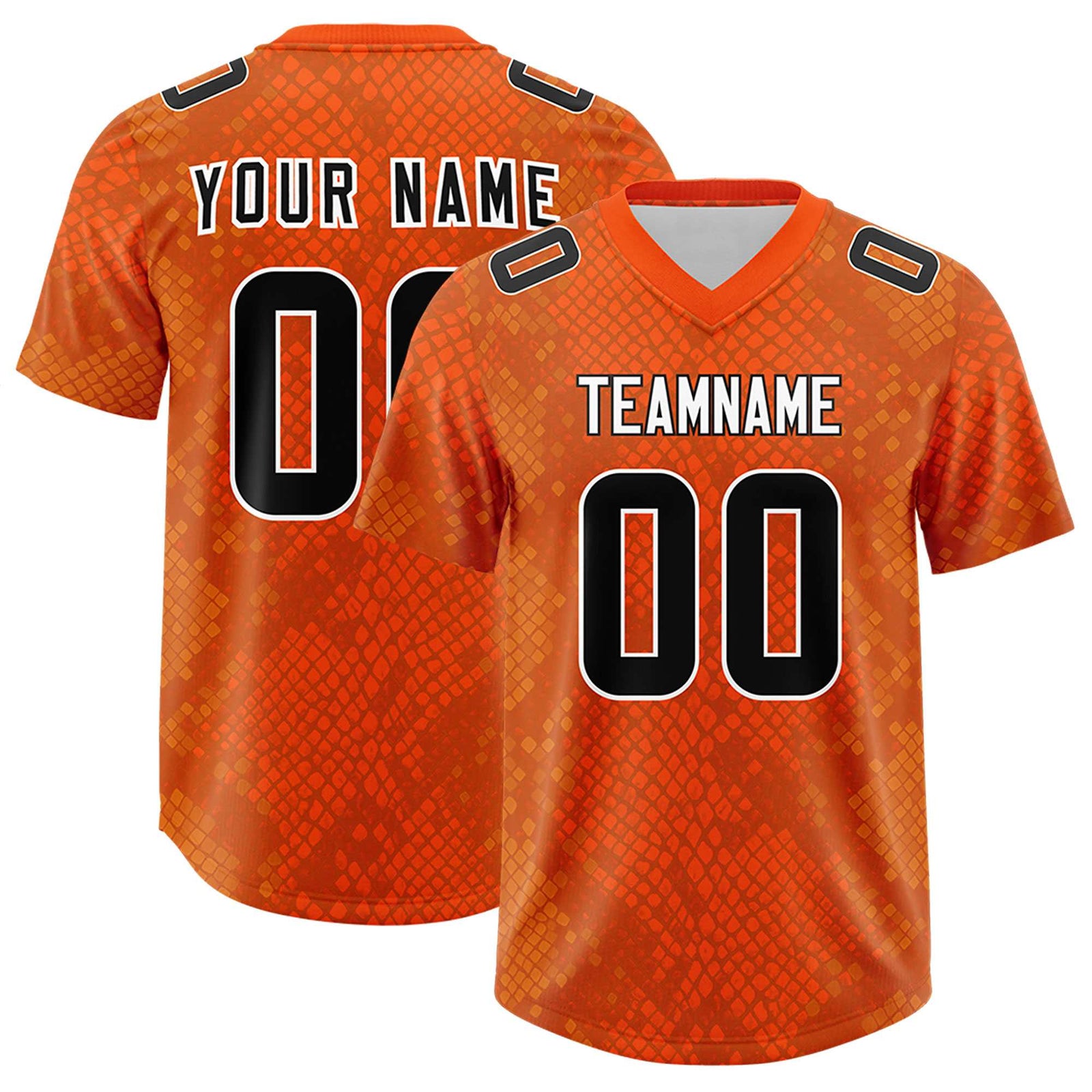 Custom Orange Personalized Snakeskin Graffiti Pattern Authentic Football Jersey