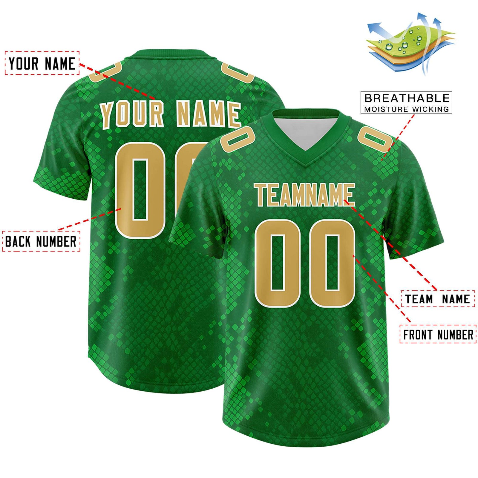 Custom Kelly Green Personalized Snakeskin Graffiti Pattern Authentic Football Jersey