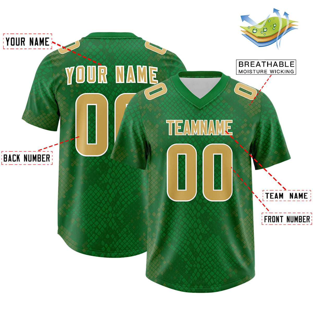 Custom Kelly Green Personalized Snakeskin Graffiti Pattern Authentic Football Jersey