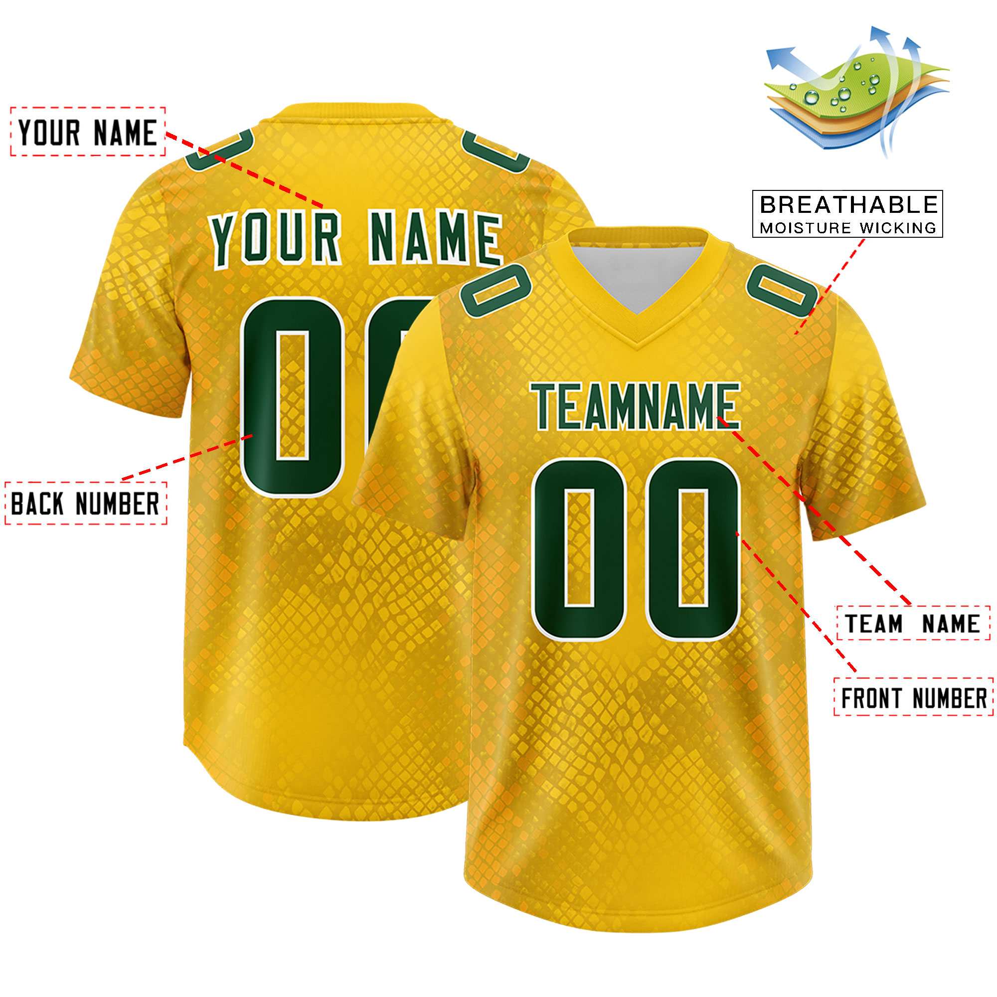 Custom Gold Personalized Snakeskin Graffiti Pattern Authentic Football Jersey