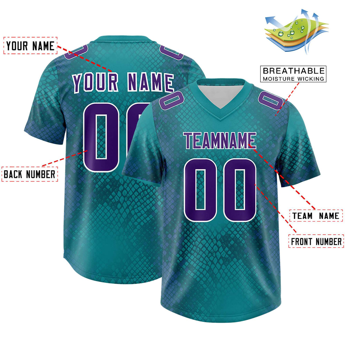 Custom Aqua Personalized Snakeskin Graffiti Pattern Authentic Football Jersey