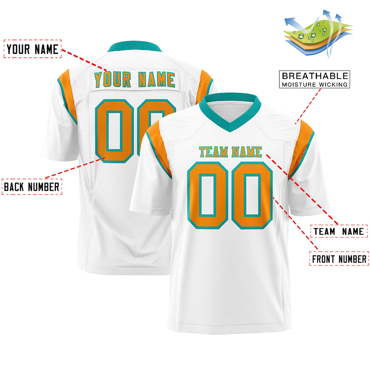 Custom Flag Football Jersey | White Gold Orange Color Block For Youth &amp; Men | Add Name, Number &amp; Logo | KXKSHOP