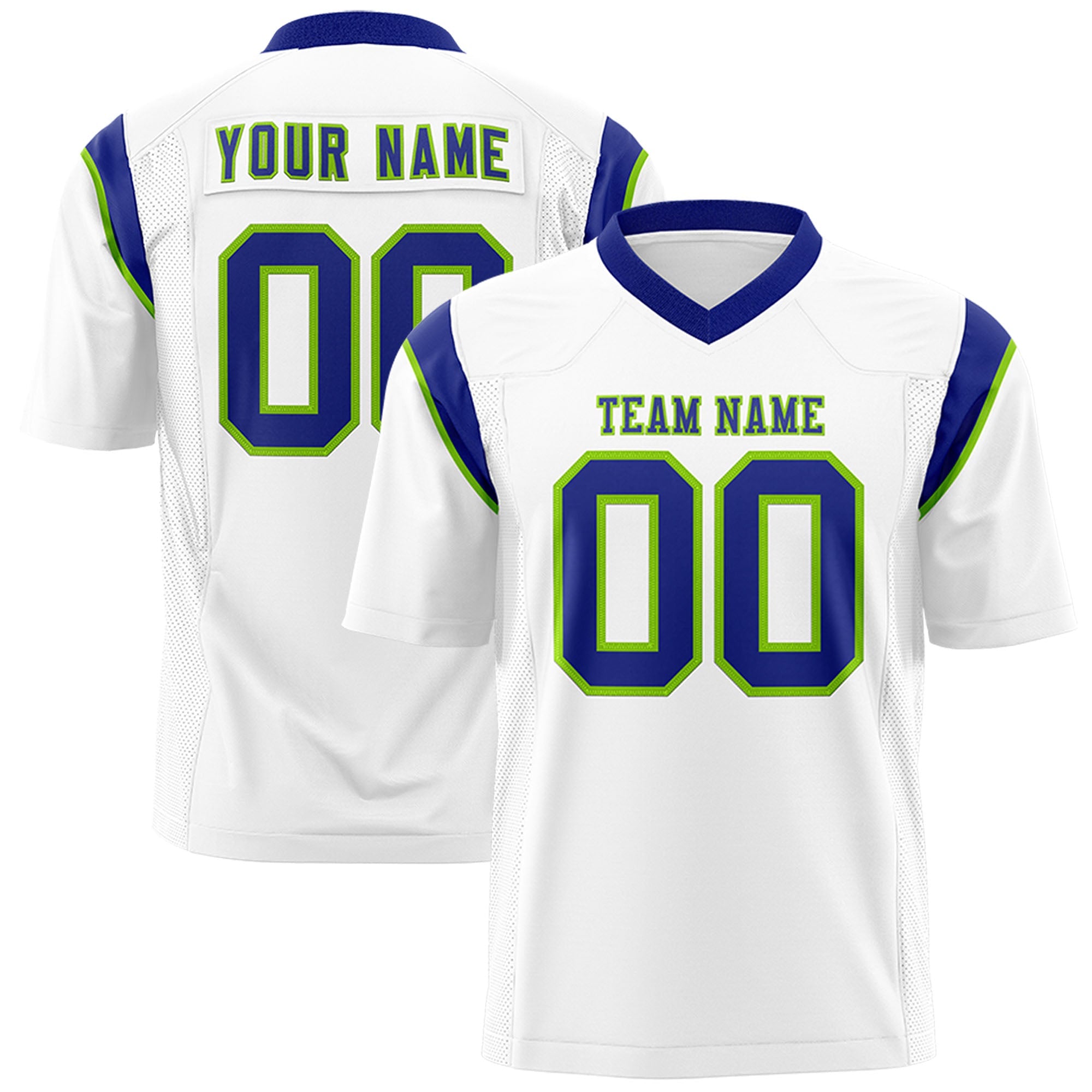 Custom Flag Football Jersey | White Neon Green Color Block For Youth & Men | Add Name, Number & Logo | KXKSHOP