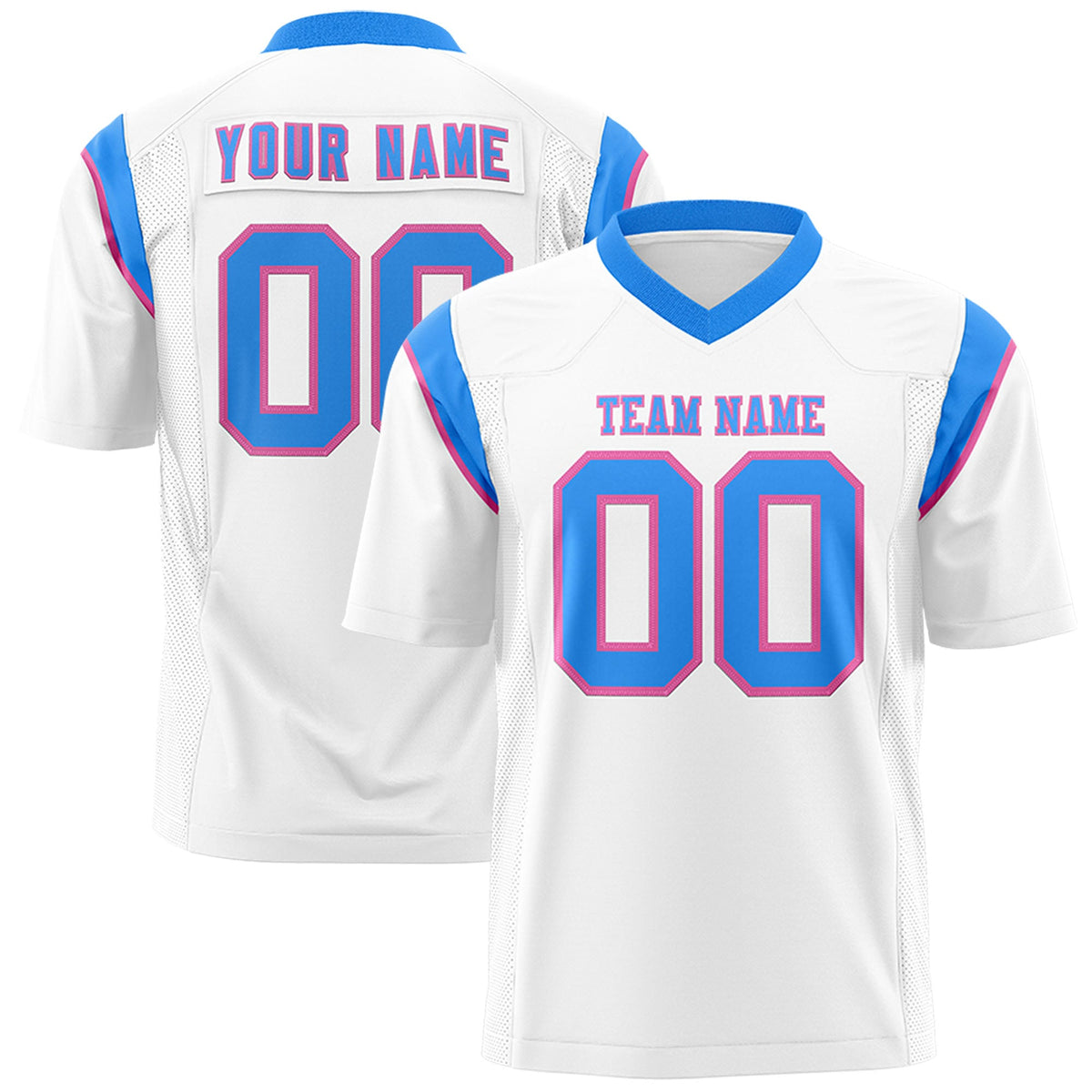 Custom Flag Football Jersey | White Powder Blue Color Block For Youth &amp; Men | Add Name, Number &amp; Logo | KXKSHOP
