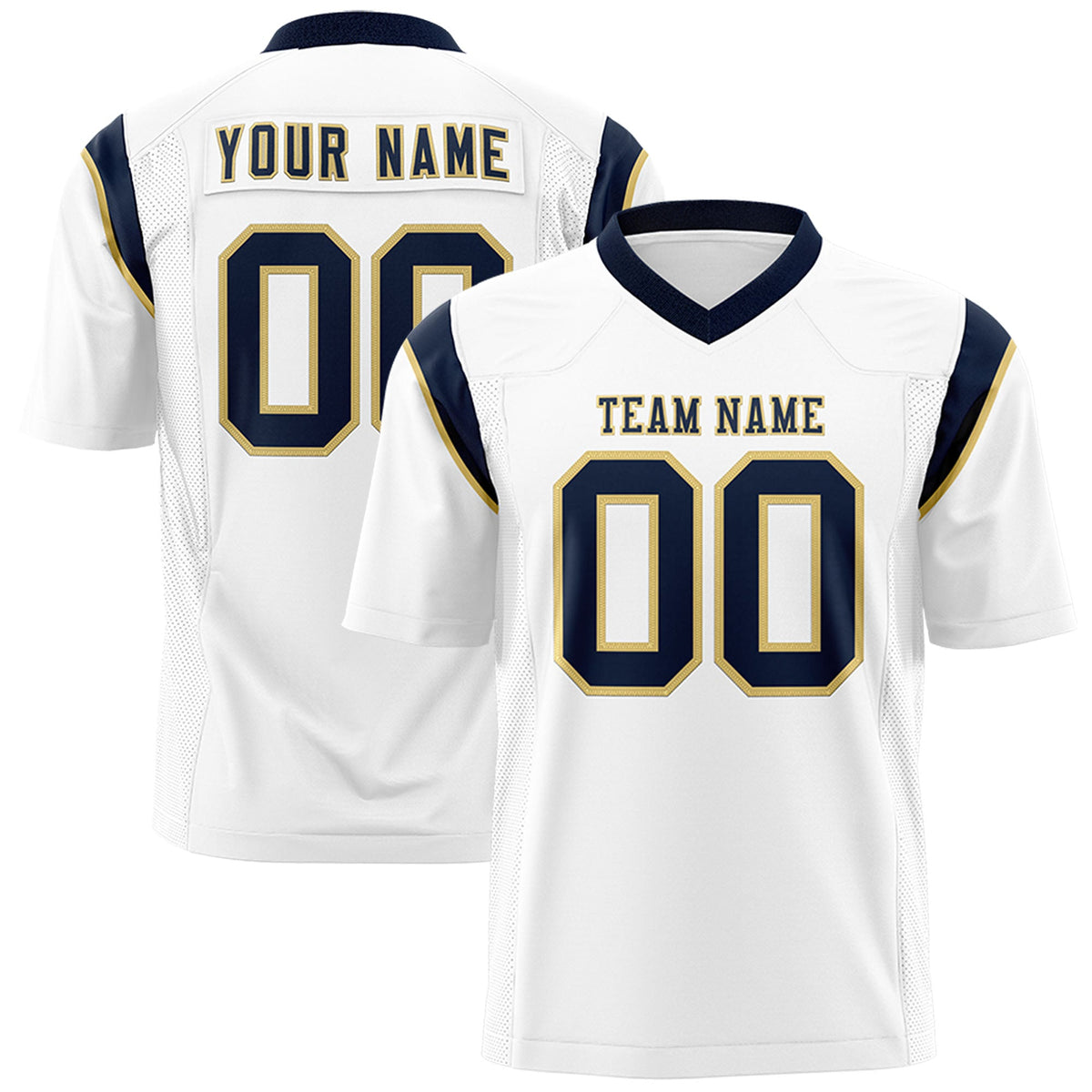 Custom Flag Football Jersey | White Navy Color Block For Youth &amp; Men | Add Name, Number &amp; Logo | KXKSHOP