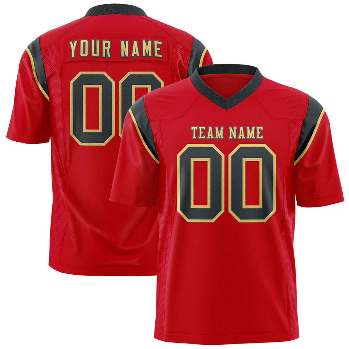Custom Flag Football Jersey | Red Black Color Block For Youth &amp; Men | Add Name, Number &amp; Logo | KXKSHOP