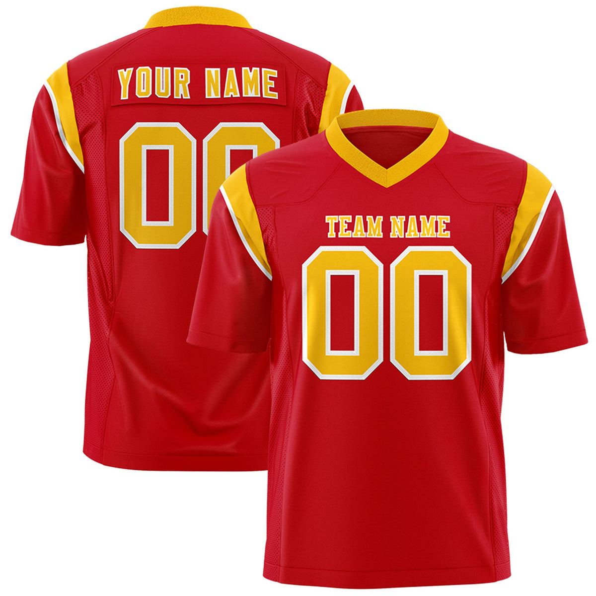 Custom Flag Football Jersey | Red Yellow Color Block For Youth &amp; Men | Add Name, Number &amp; Logo | KXKSHOP