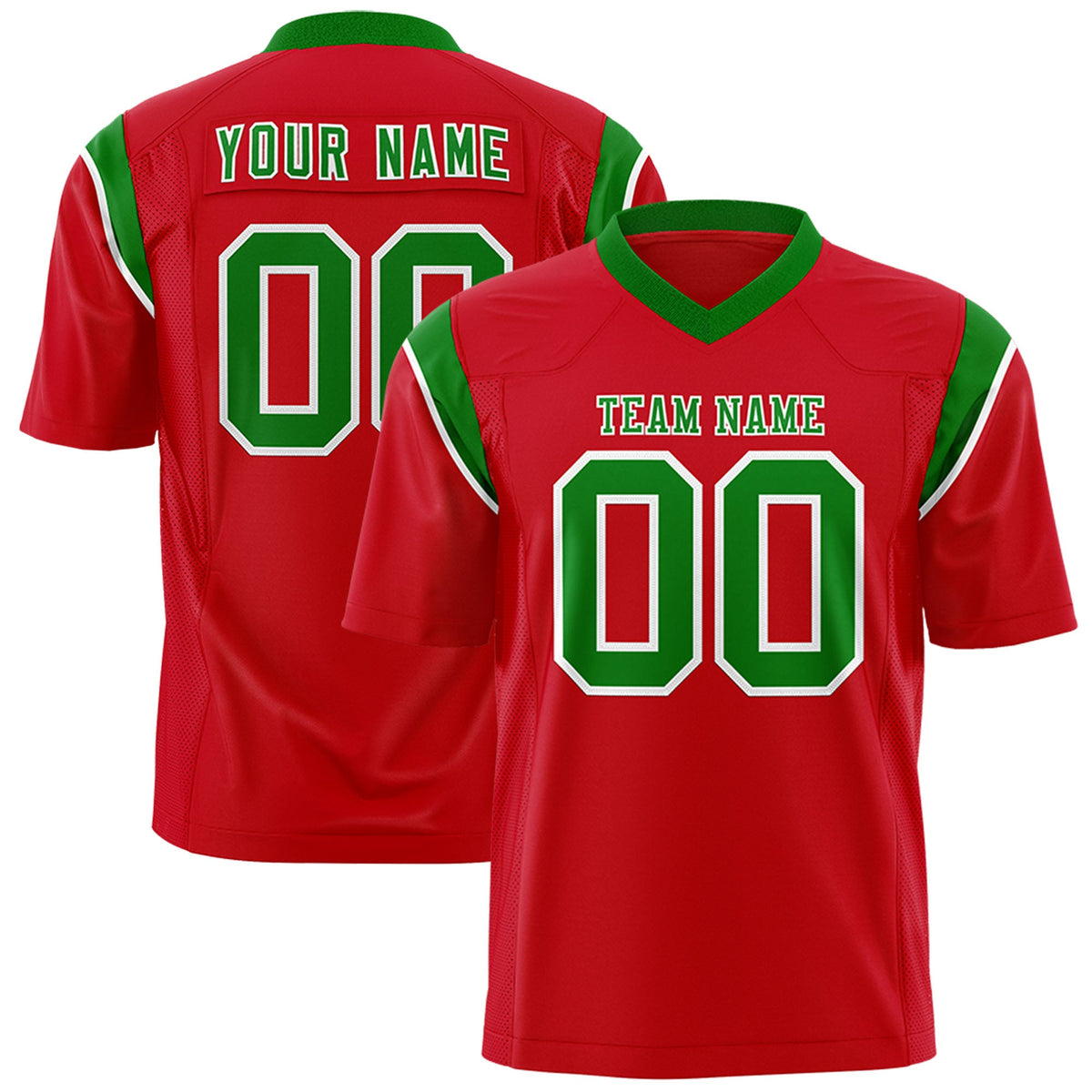 Custom Flag Football Jersey | Red Kelly Green Color Block For Youth &amp; Men | Add Name, Number &amp; Logo | KXKSHOP