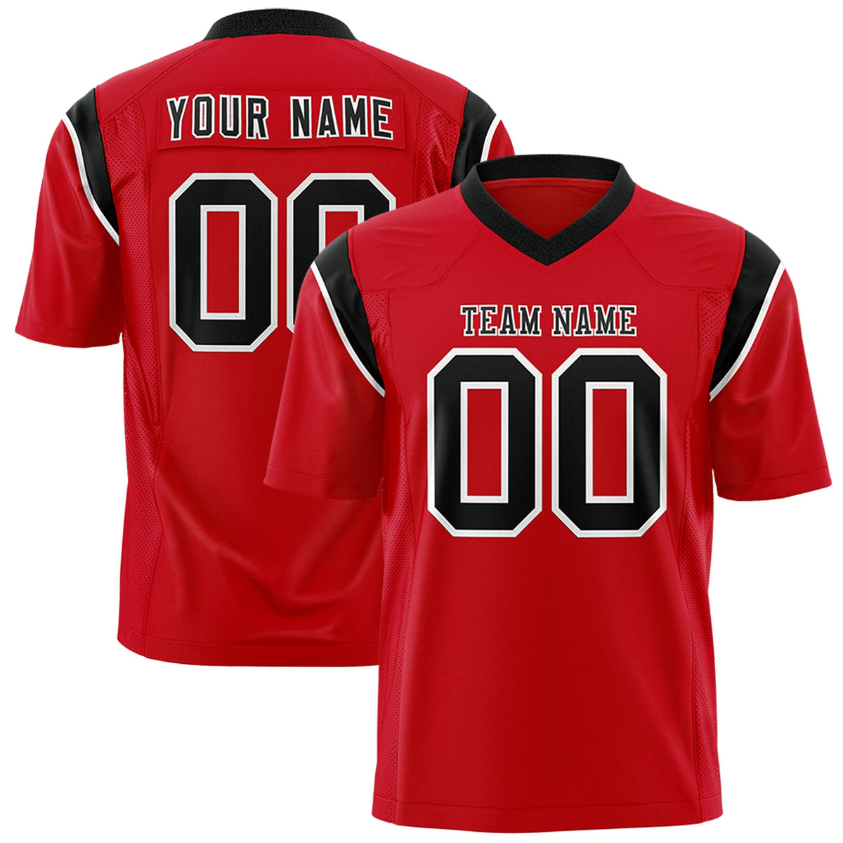 Custom Flag Football Jersey | Red Black Color Block For Youth &amp; Men | Add Name, Number &amp; Logo | KXKSHOP