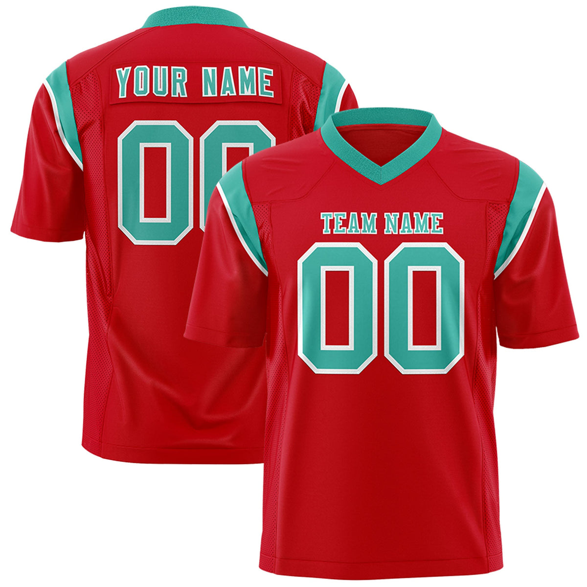 Custom Flag Football Jersey | Red Bright Green Color Block For Youth &amp; Men | Add Name, Number &amp; Logo | KXKSHOP