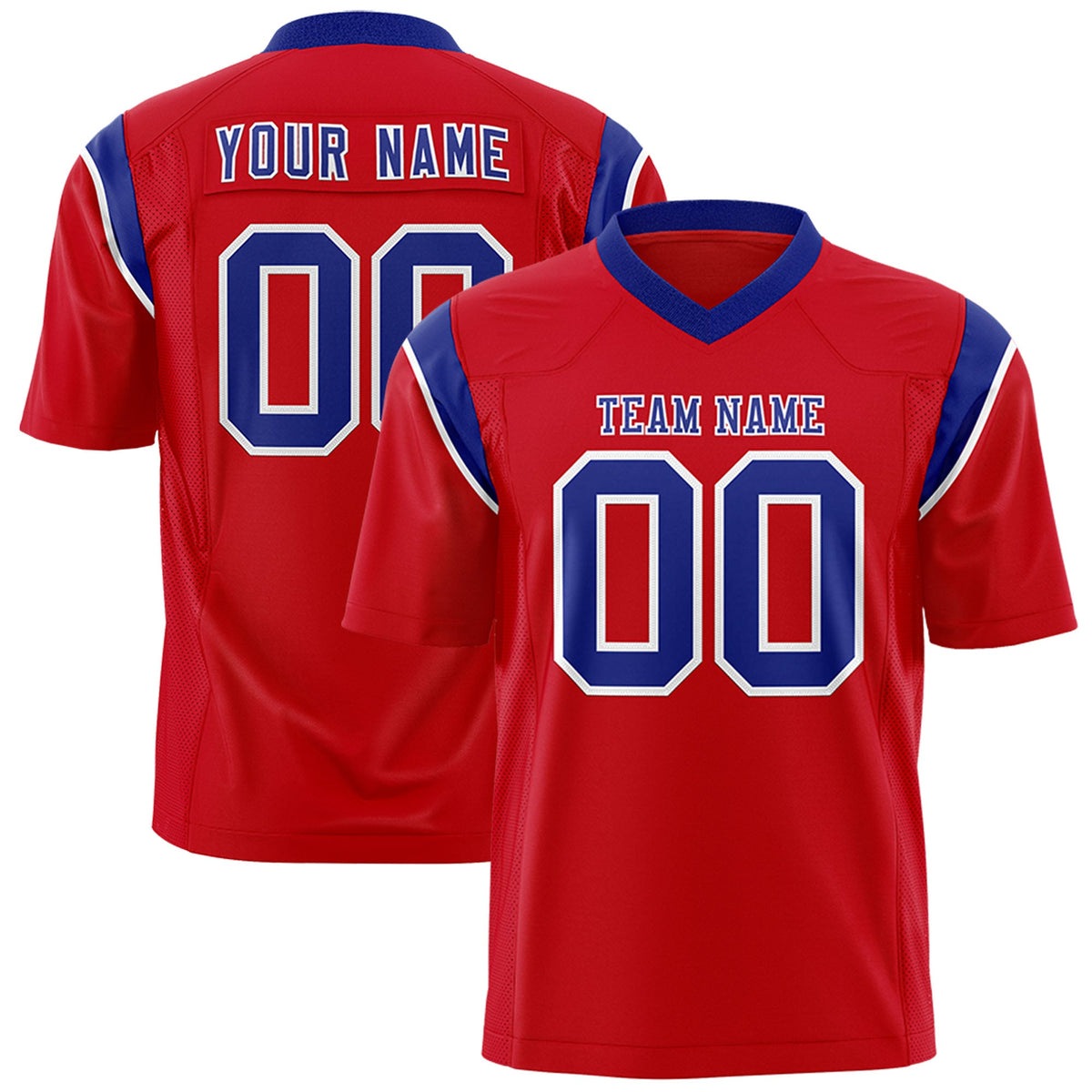 Custom Flag Football Jersey | Red Royal Color Block For Youth & Men | Add Name, Number & Logo | KXKSHOP
