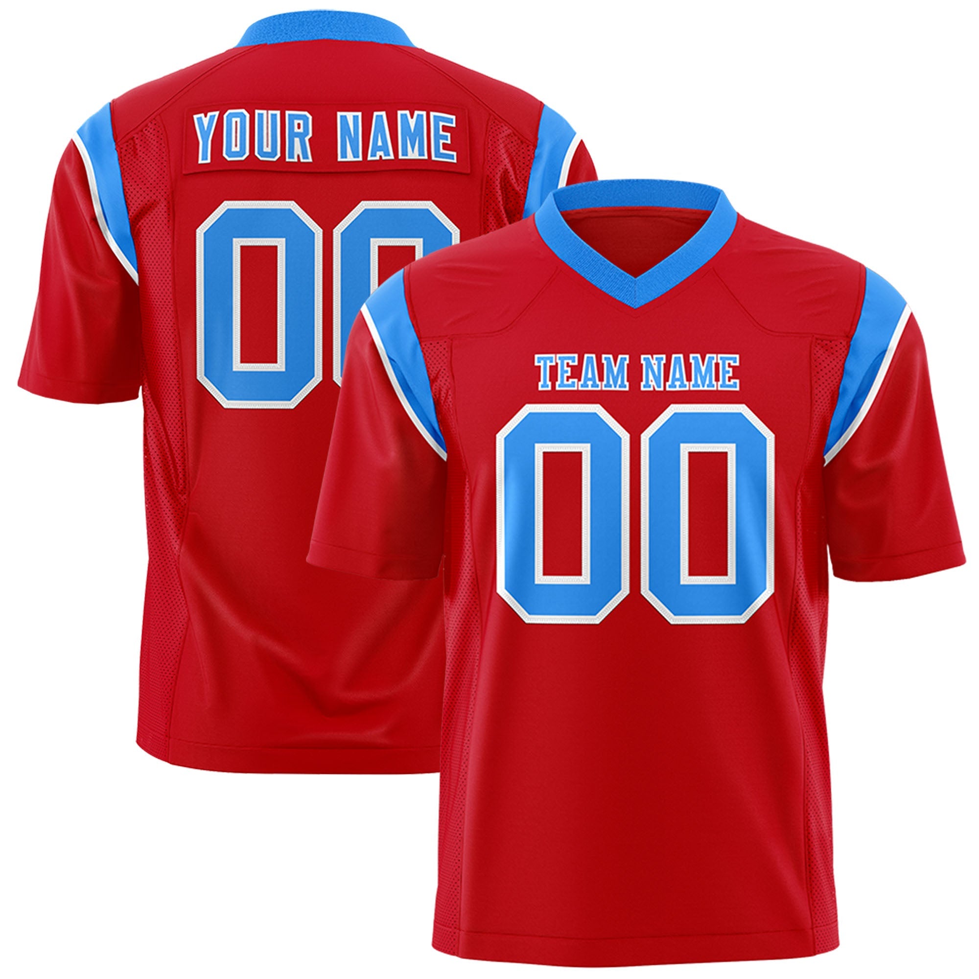 Custom Flag Football Jersey | Red Light Blue Color Block For Youth & Men | Add Name, Number & Logo | KXKSHOP
