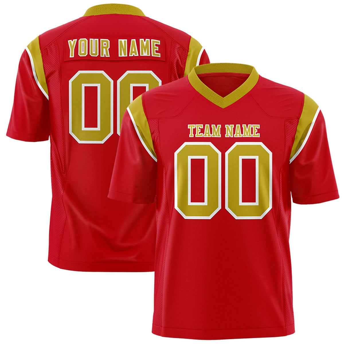 Custom Flag Football Jersey | Red Old Gold Color Block For Youth &amp; Men | Add Name, Number &amp; Logo | KXKSHOP