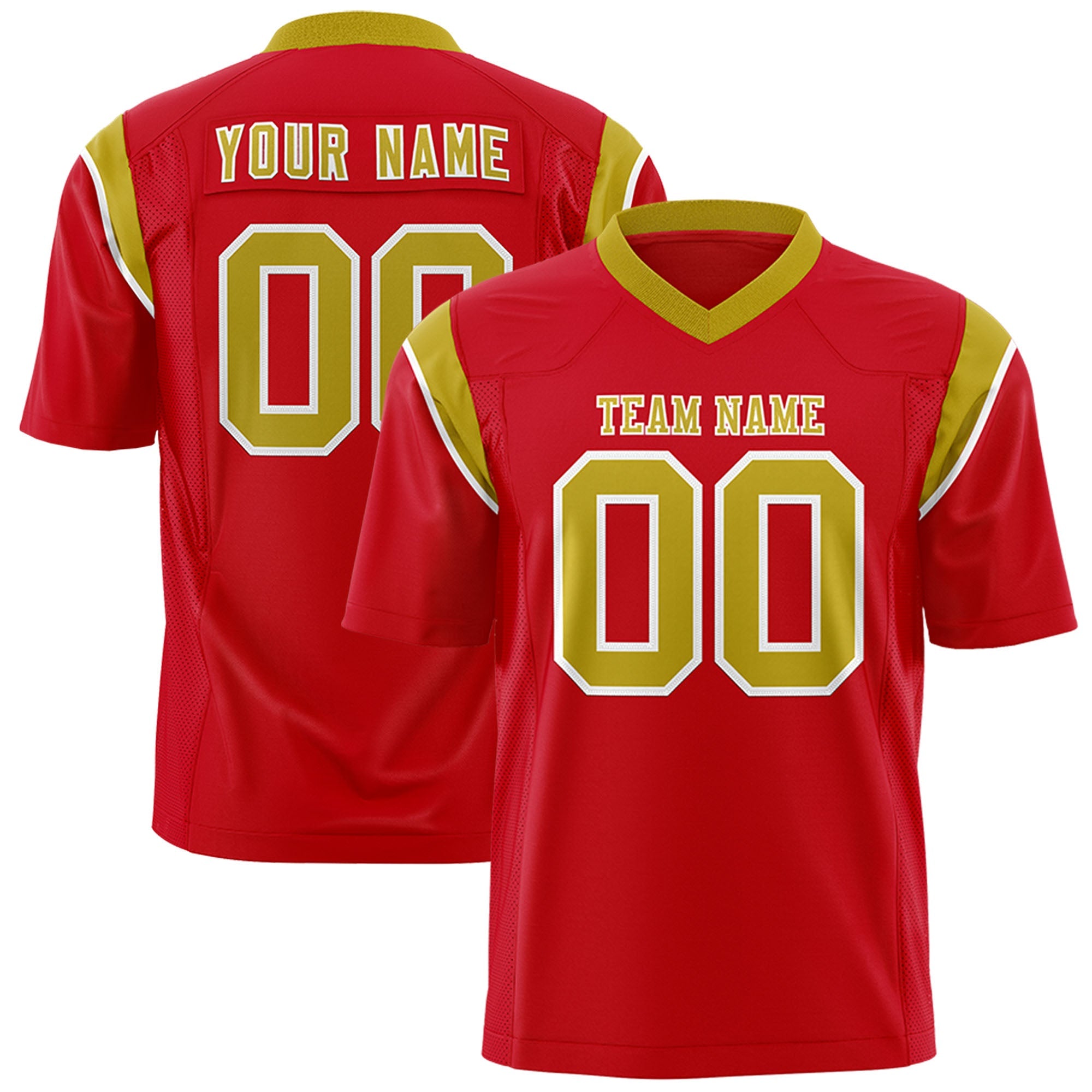 Custom Red Old Gold Personalized Shoulder Cut Two-Tone Authentic Football Jersey