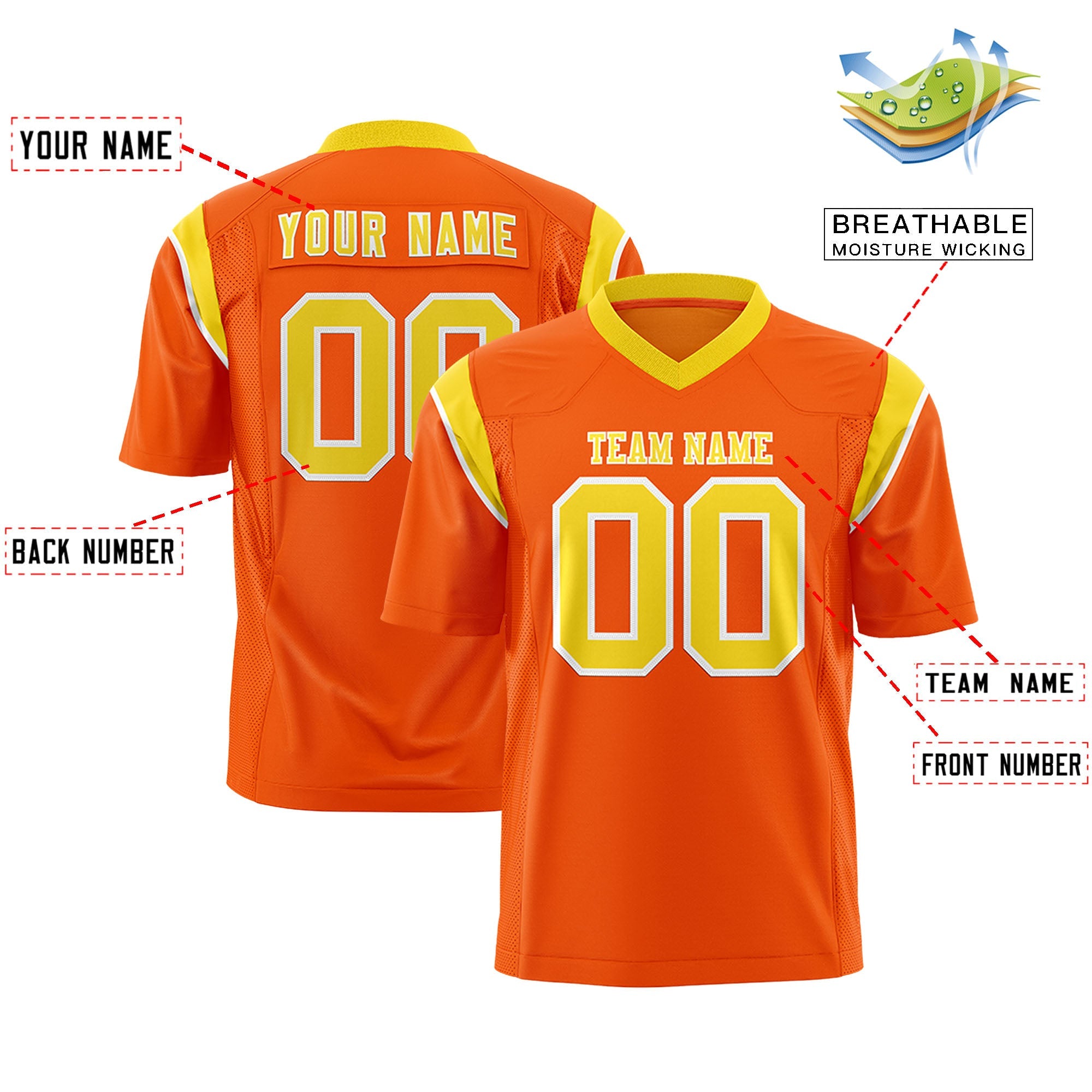 Custom Flag Football Jersey | Orange Gold Color Block For Youth & Men | Add Name, Number & Logo | KXKSHOP