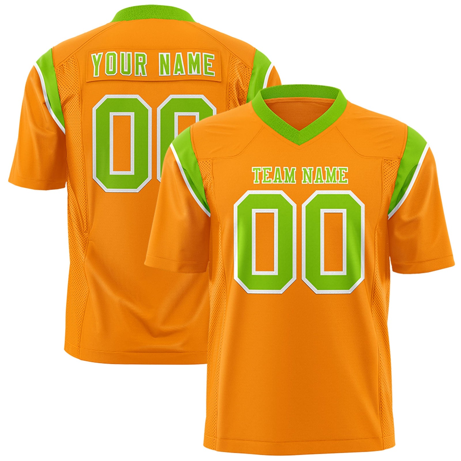 Custom Flag Football Jersey | Gold Orange Neon Green Color Block For Youth & Men | Add Name, Number & Logo | KXKSHOP