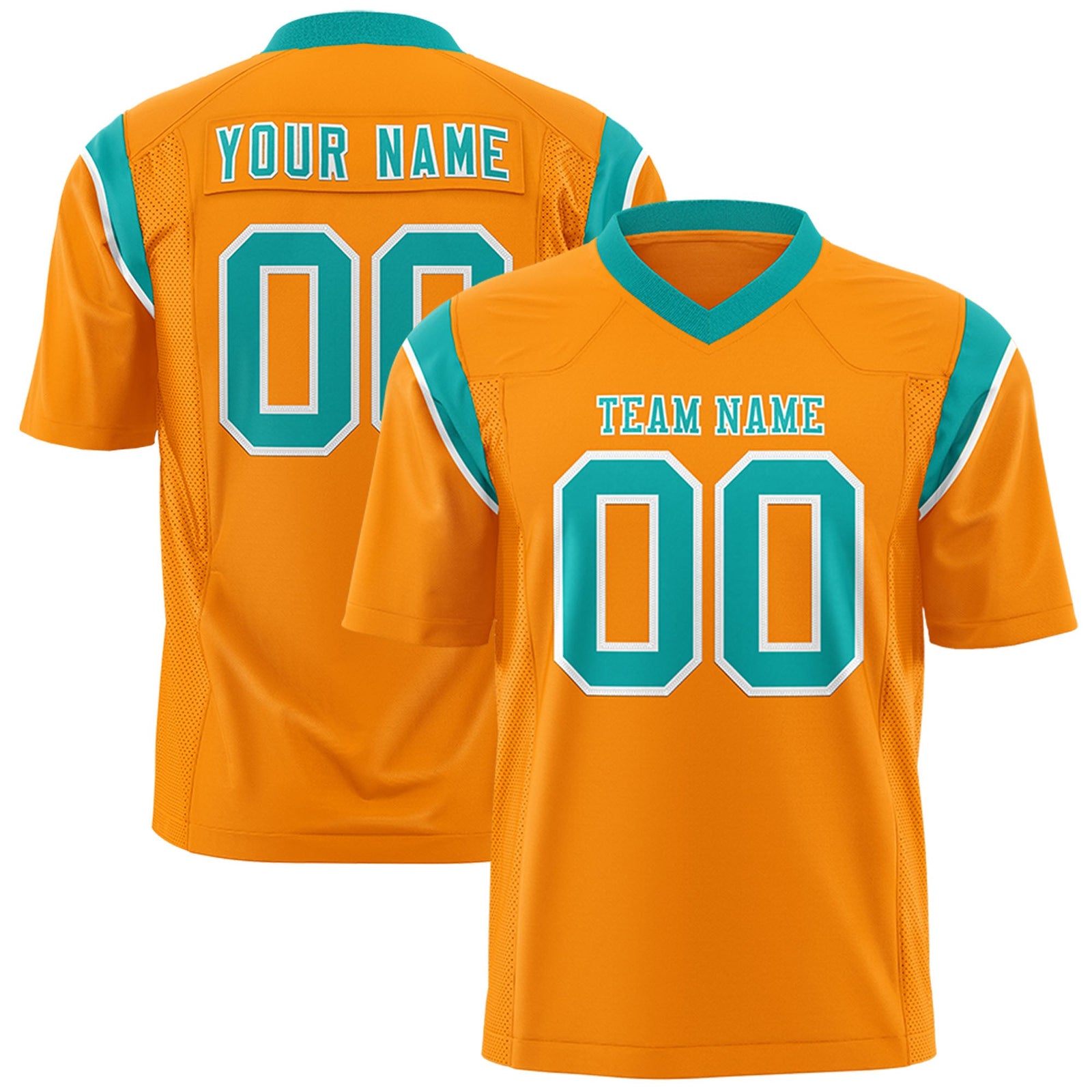 Custom Flag Football Jersey | Gold Orange Bright Green Color Block For Youth & Men | Add Name, Number & Logo | KXKSHOP
