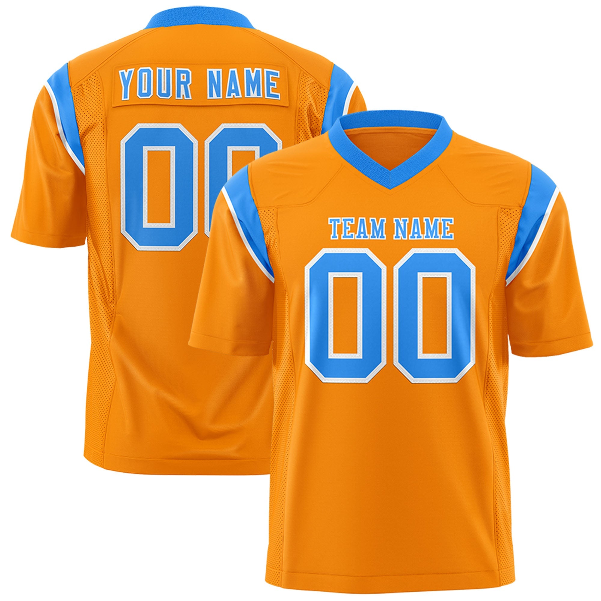 Custom Flag Football Jersey | Gold Orange Powder Blue Color Block For Youth & Men | Add Name, Number & Logo | KXKSHOP