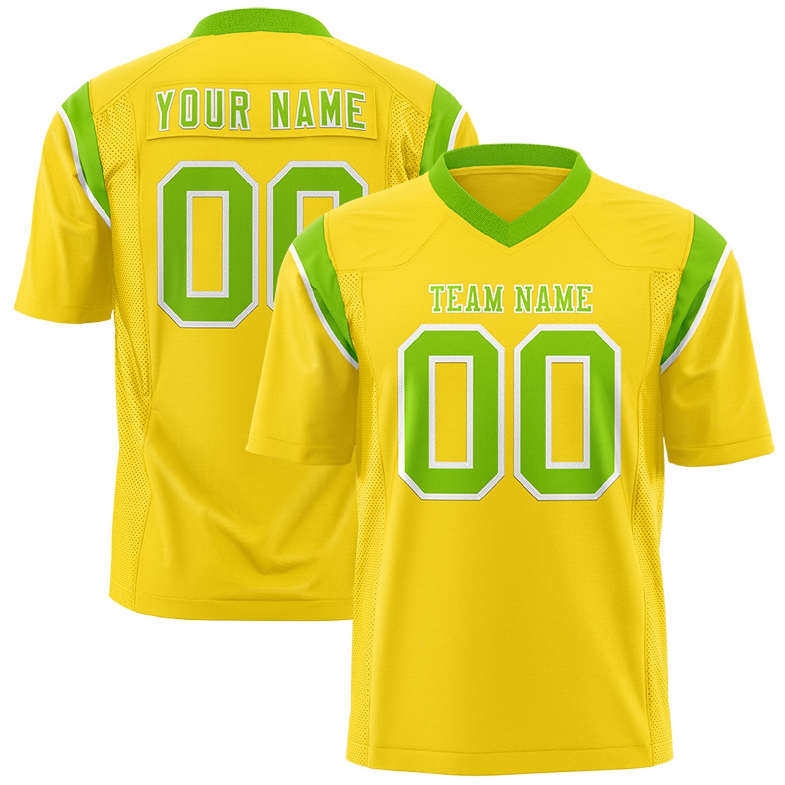 Custom Flag Football Jersey | Gold Neon Green Color Block For Youth & Men | Add Name, Number & Logo | KXKSHOP