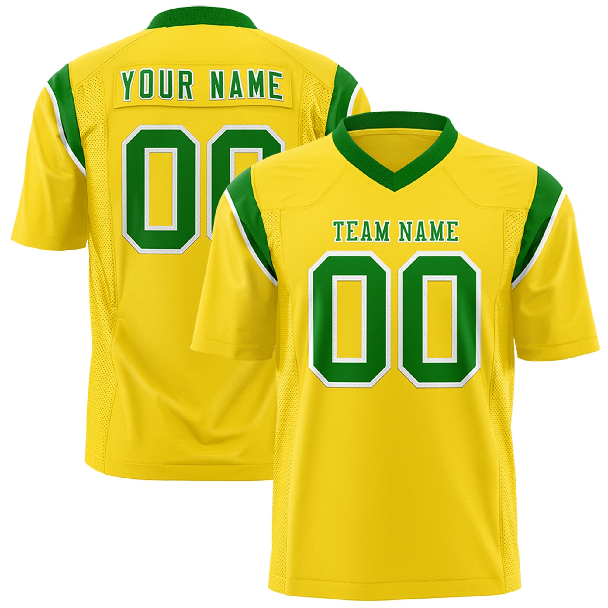 Custom Gold Kelly Green Personalized Shoulder Cut Two-Tone Authentic Football Jersey