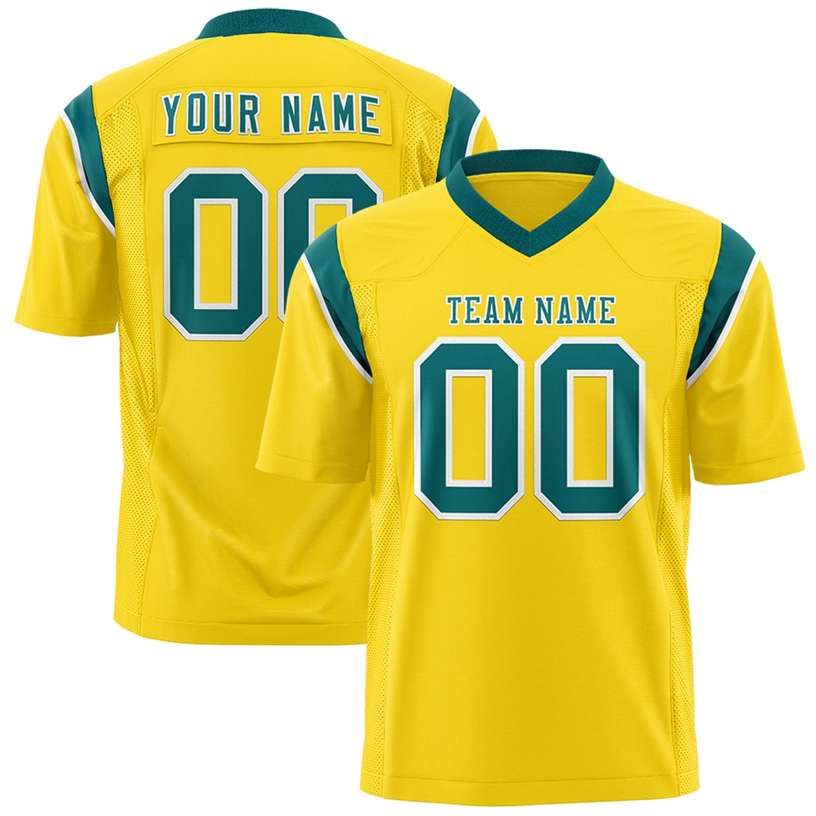 Custom Flag Football Jersey | Gold Aqua Color Block For Youth & Men | Add Name, Number & Logo | KXKSHOP