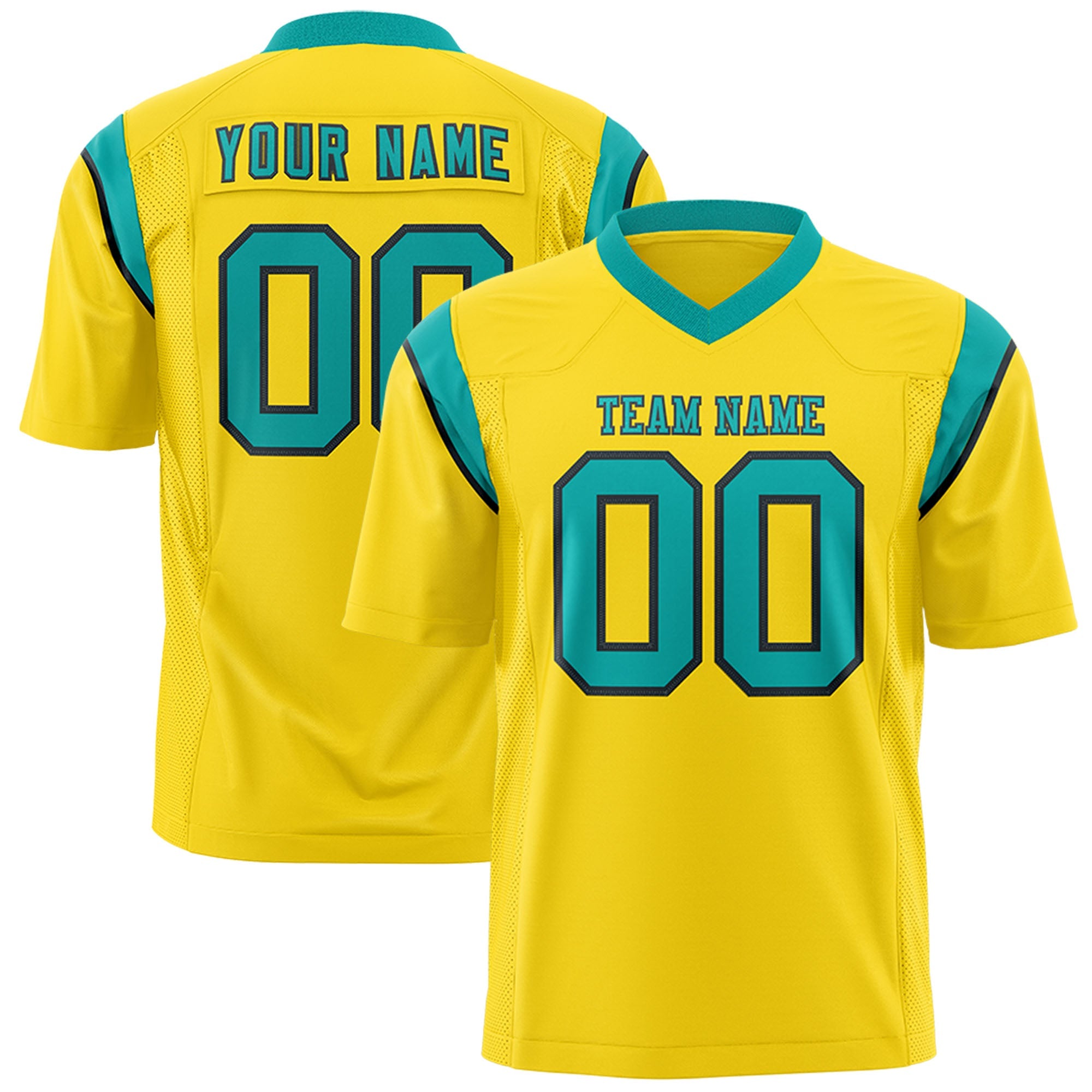Custom Flag Football Jersey | Gold Aqua Color Block For Youth & Men | Add Name, Number & Logo | KXKSHOP