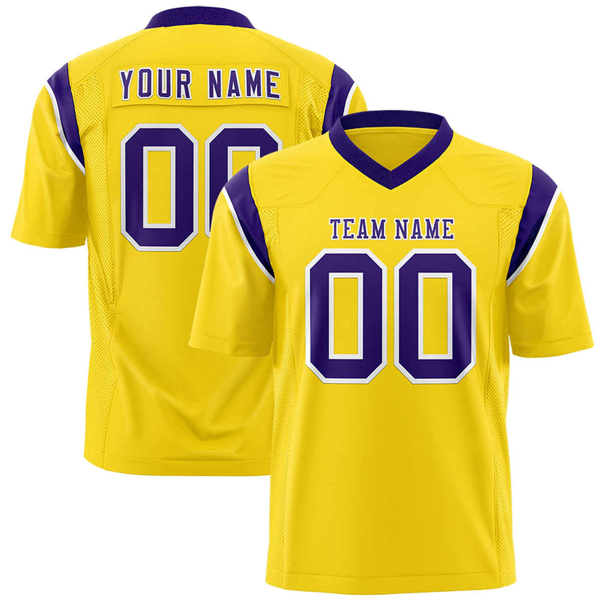 Custom Flag Football Jersey | Gold Purple Color Block For Youth & Men | Add Name, Number & Logo | KXKSHOP