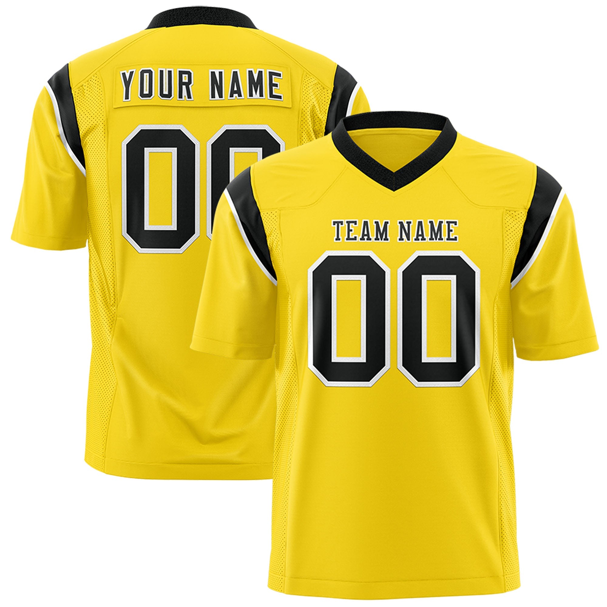 Custom Flag Football Jersey | Gold Black Color Block For Youth & Men | Add Name, Number & Logo | KXKSHOP
